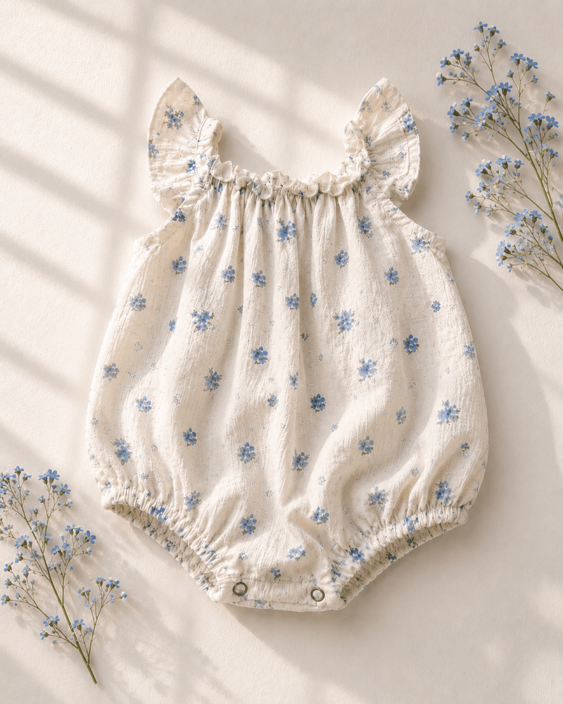 Ivy Flutter Sleeve Bubble Romper - Blue Patina