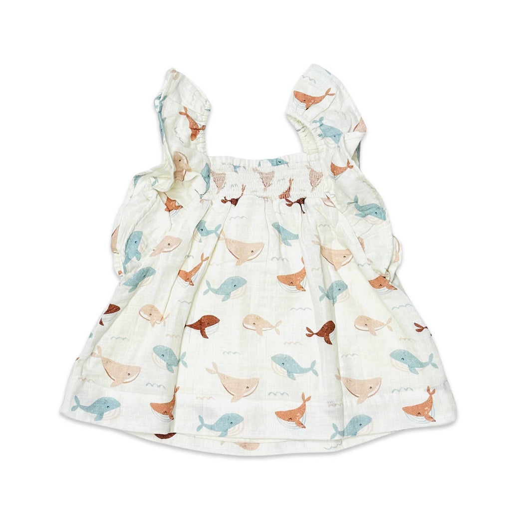 Viverano Organics - Ruffle & Smocked Baby Dress || Whales