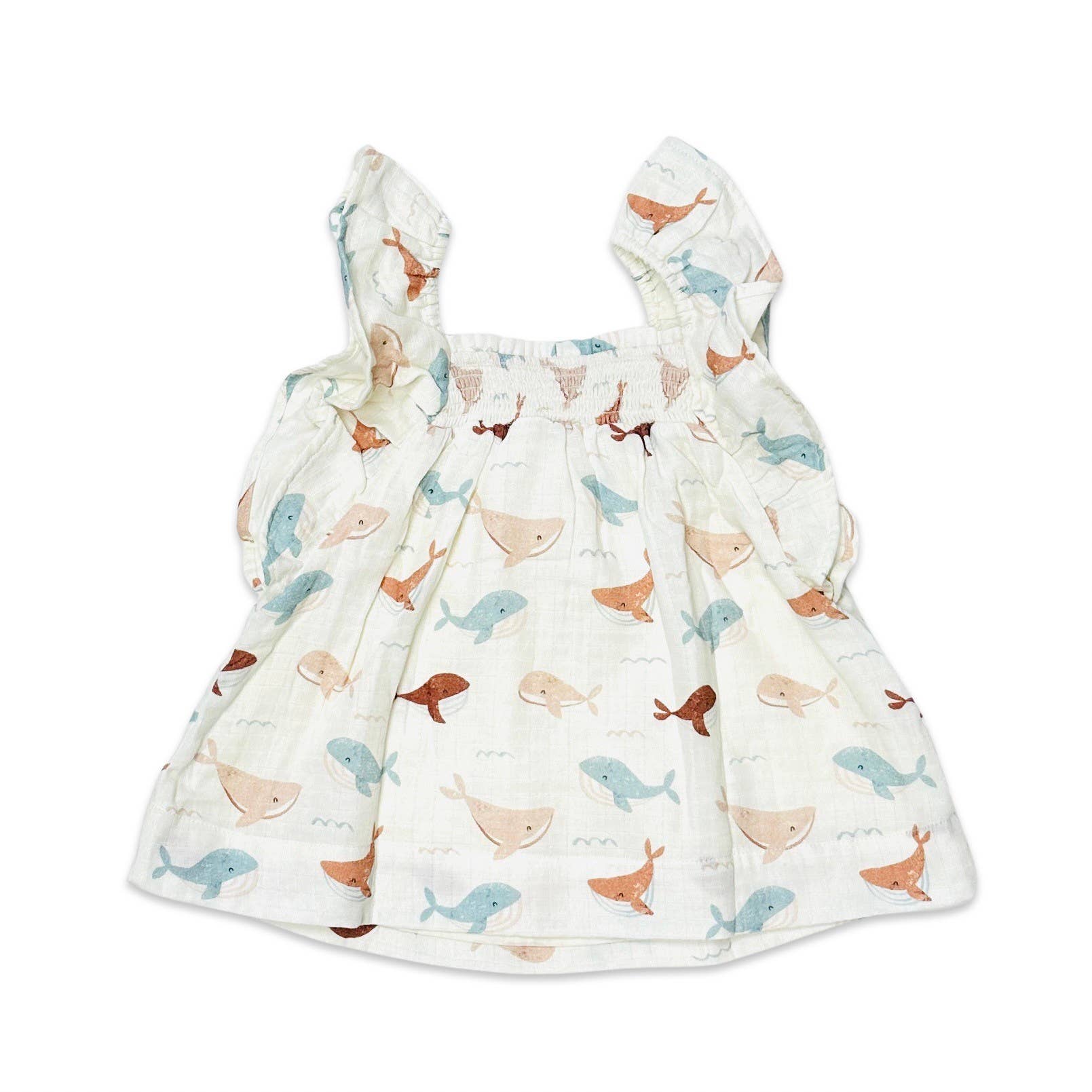 Viverano Organics - Ruffle & Smocked Baby Dress || Whales
