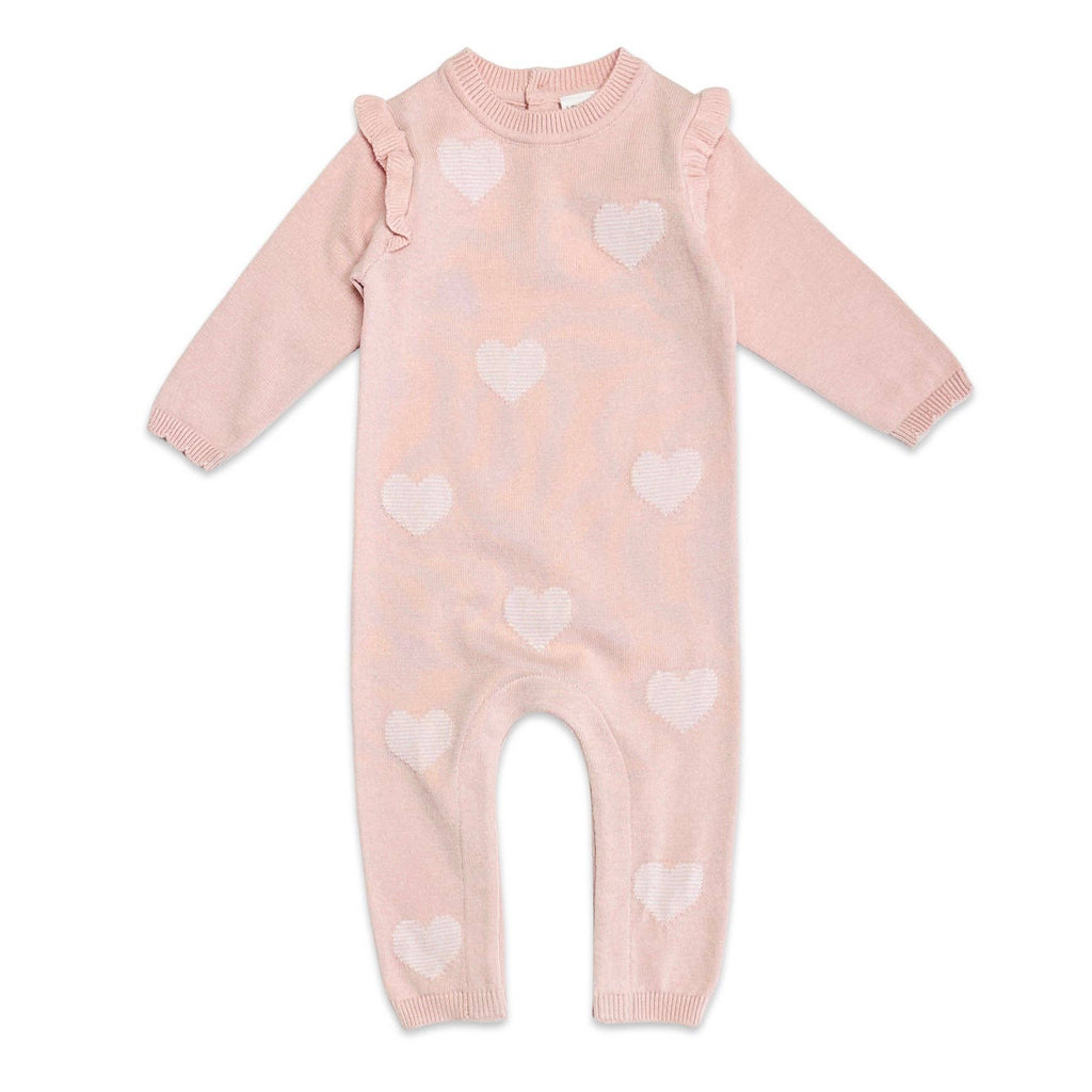 Viverano Organics - Hearts Jacquard Knit Baby Jumpsuit || Blush Pink