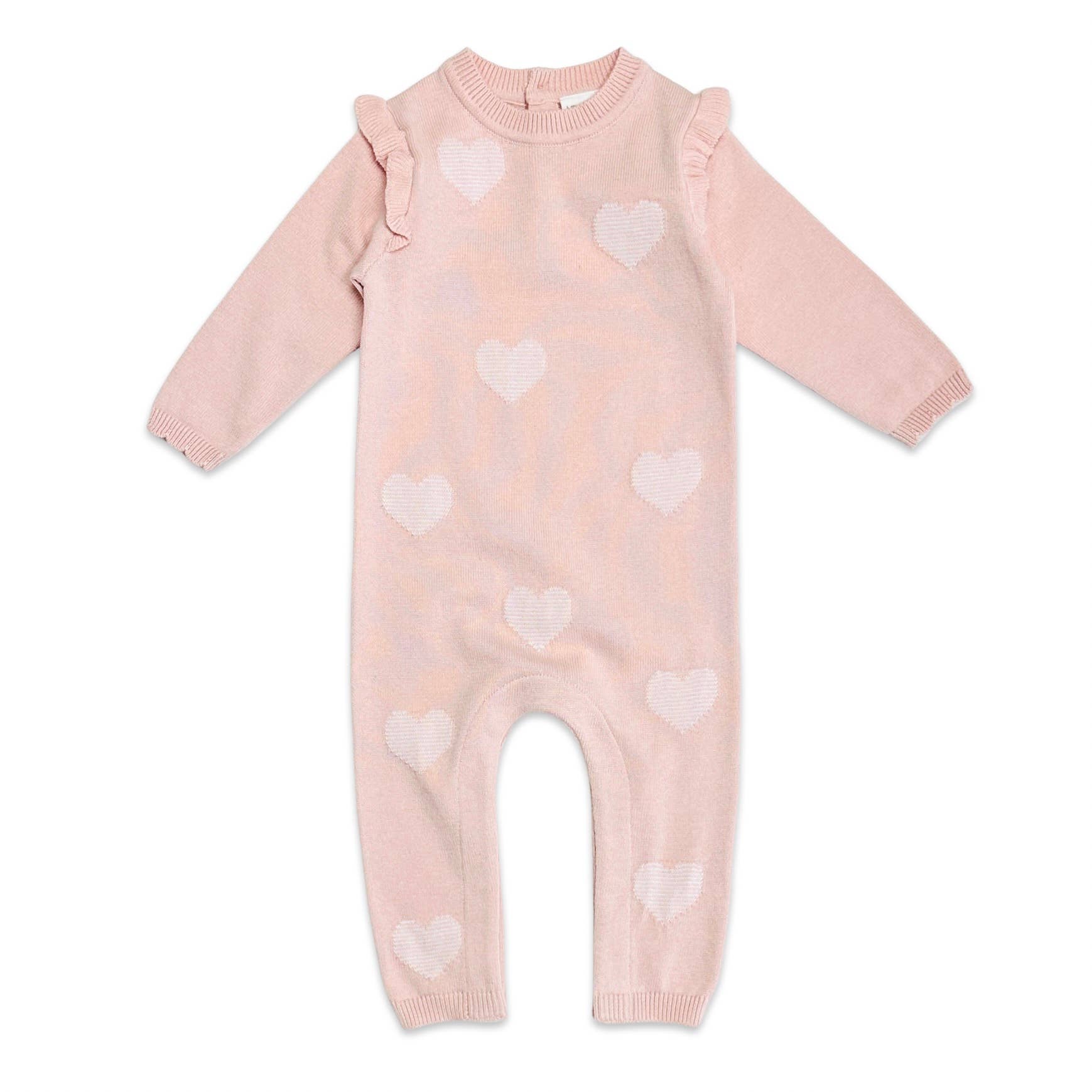 Viverano Organics - Hearts Jacquard Knit Baby Jumpsuit || Blush Pink