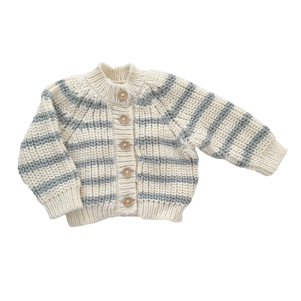 The Blueberry Hill - Rib Knit Stripe Cardigan, Bowie Grey | Baby & Kid Sweater