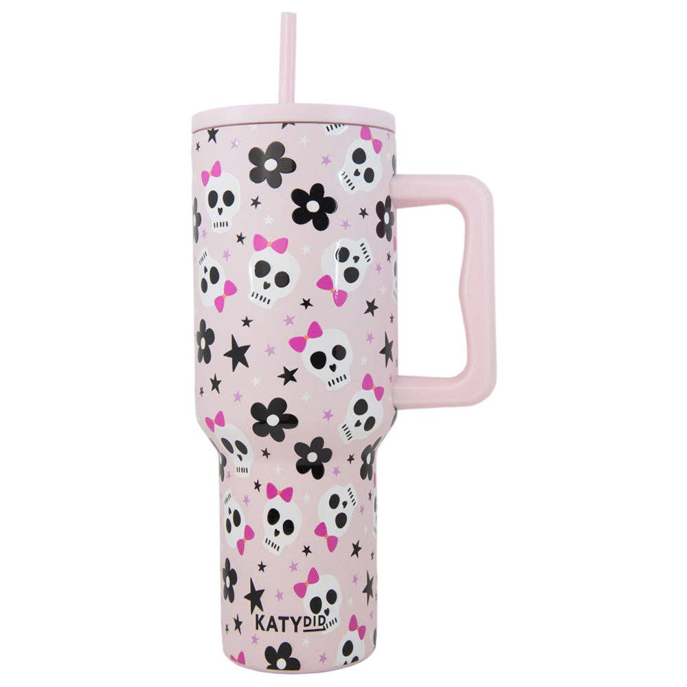 Katydid - Tumbler w/ Handle || Skull & Flower