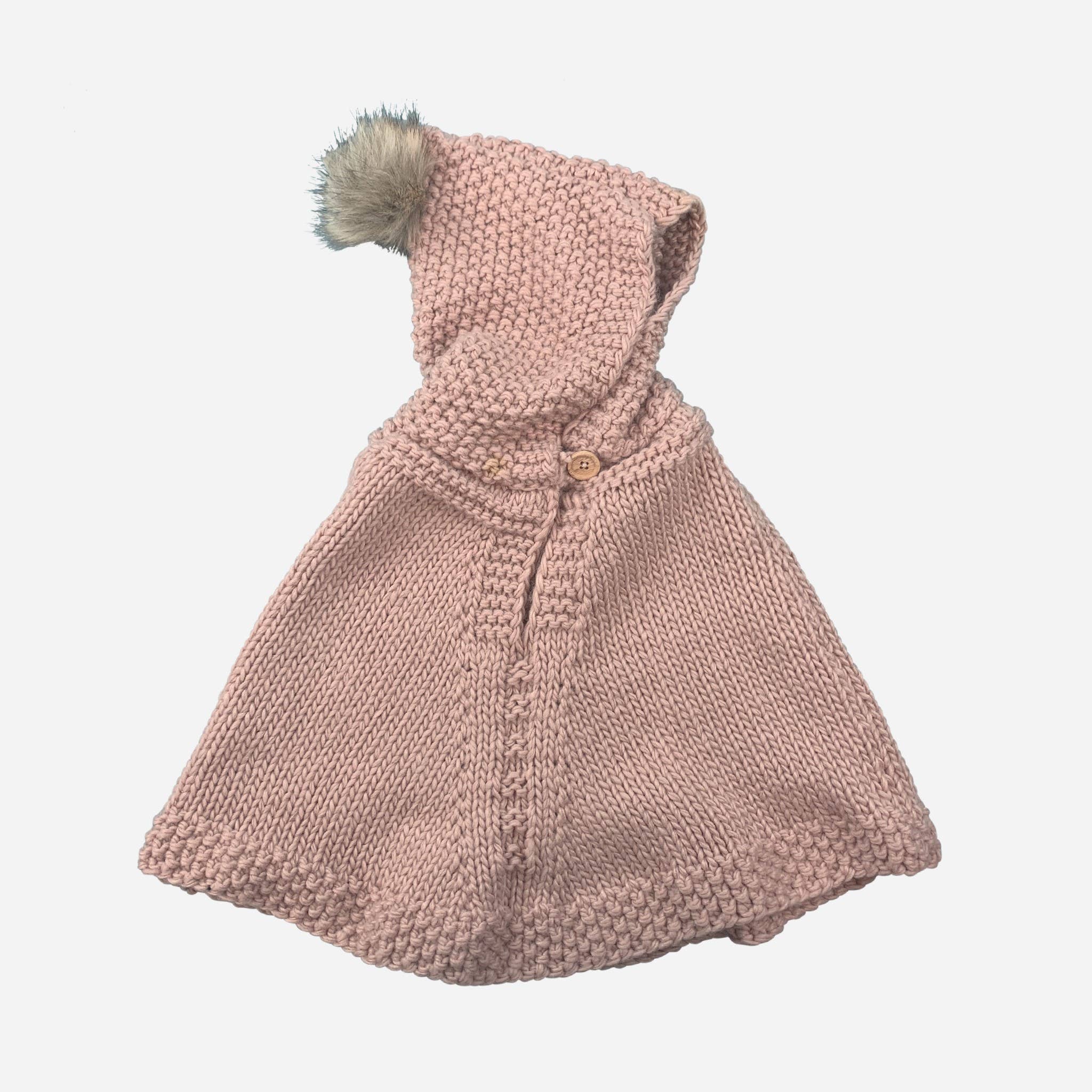 The Blueberry Hill - Poncho with Faux Fur Pom || Blush