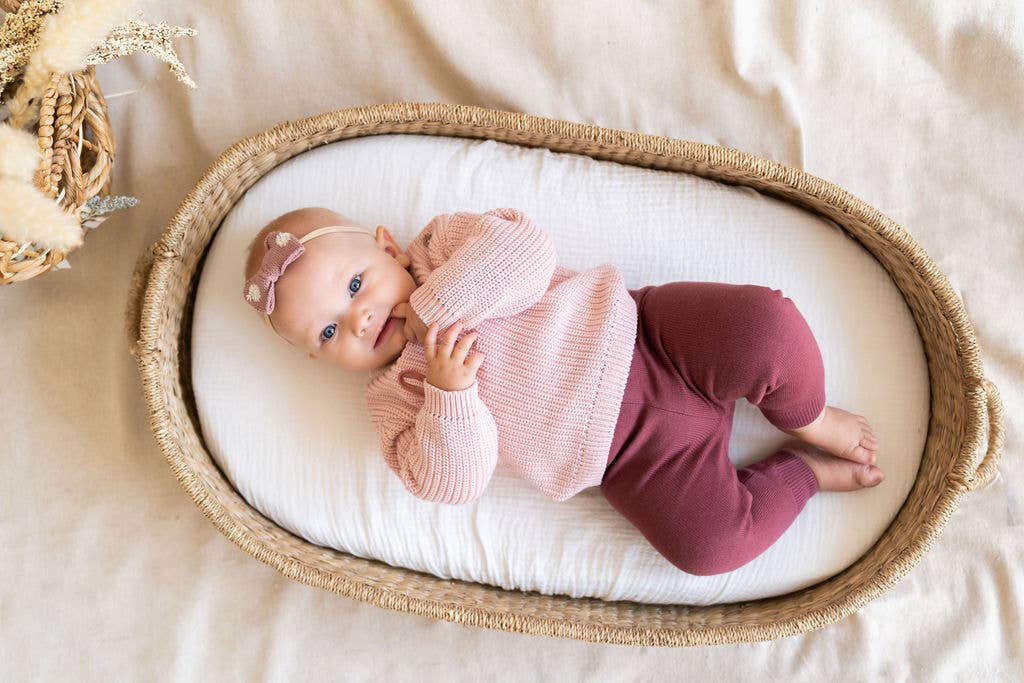 Viverano Organics - Love Embroidered Chunky Knit Baby Sweater || Blush Pink