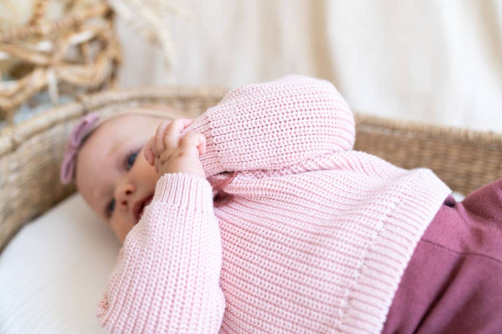 Viverano Organics - Love Embroidered Chunky Knit Baby Sweater || Blush Pink