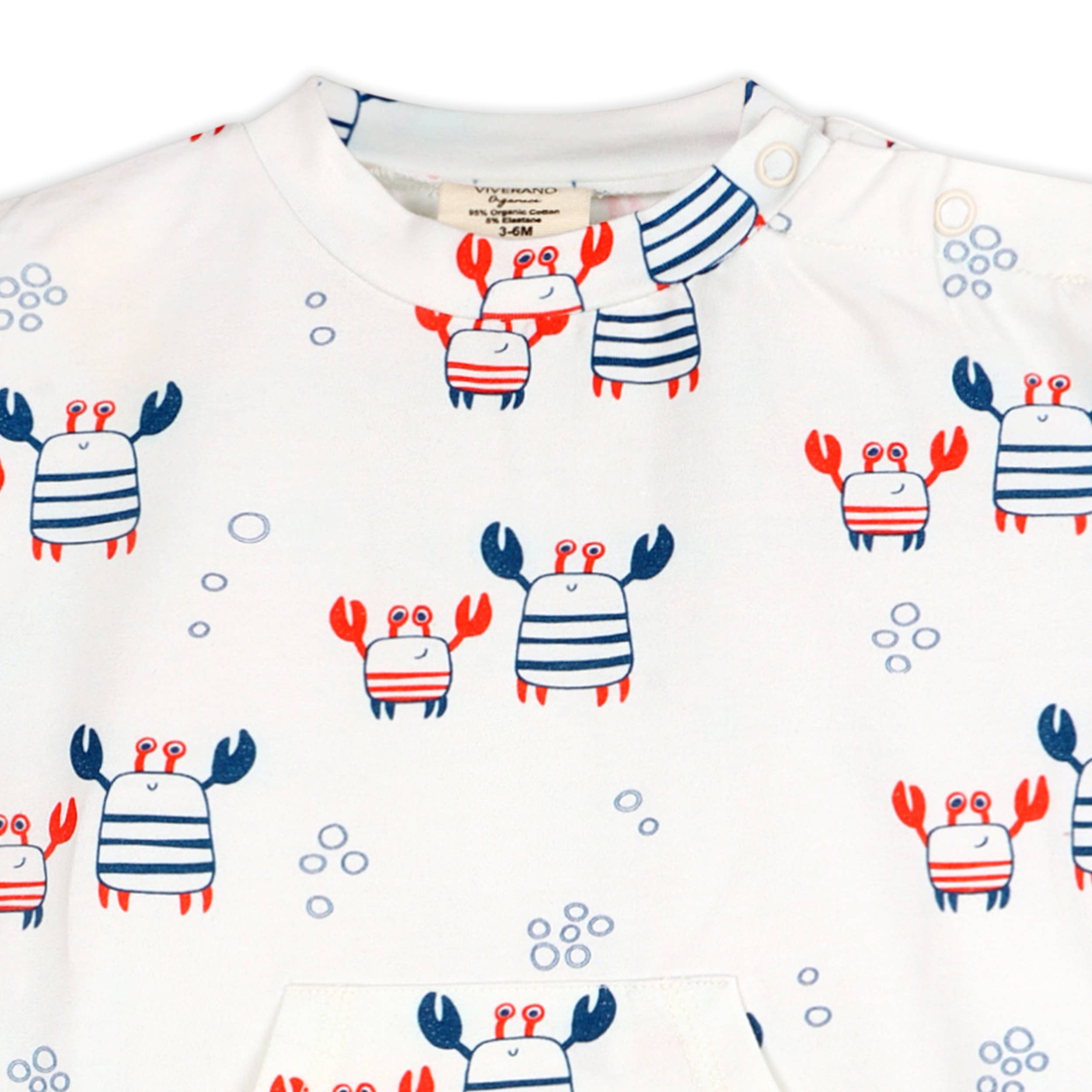 Viverano Organics - Nautical Crab Kangaroo Pocket Baby Jumpsuit