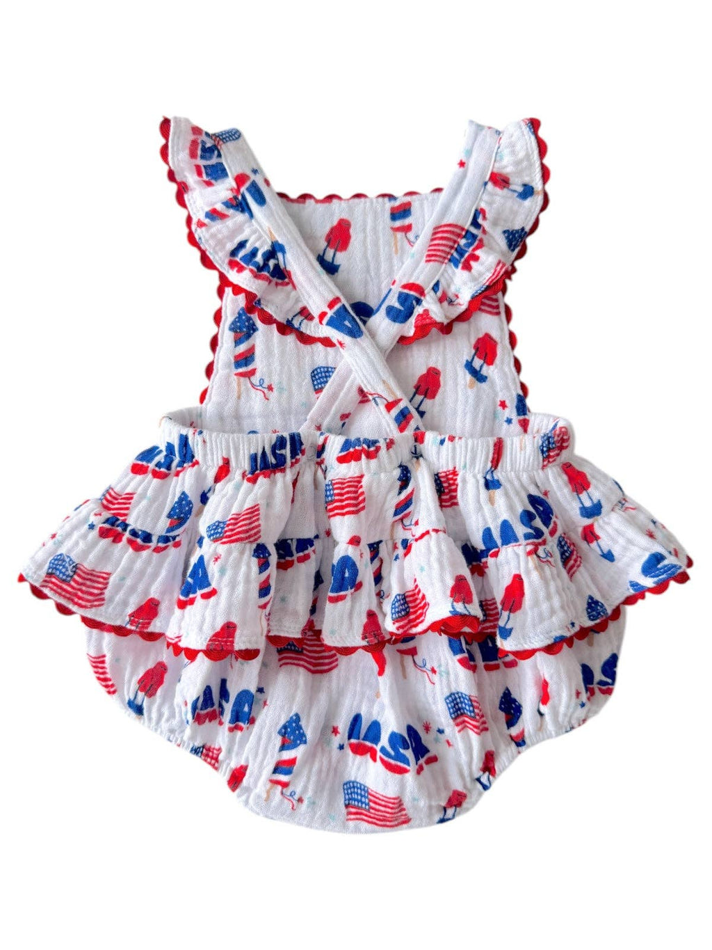 SpearmintLOVE - Muslin Ric-Rac Ruffle Sunsuit || 4th of July