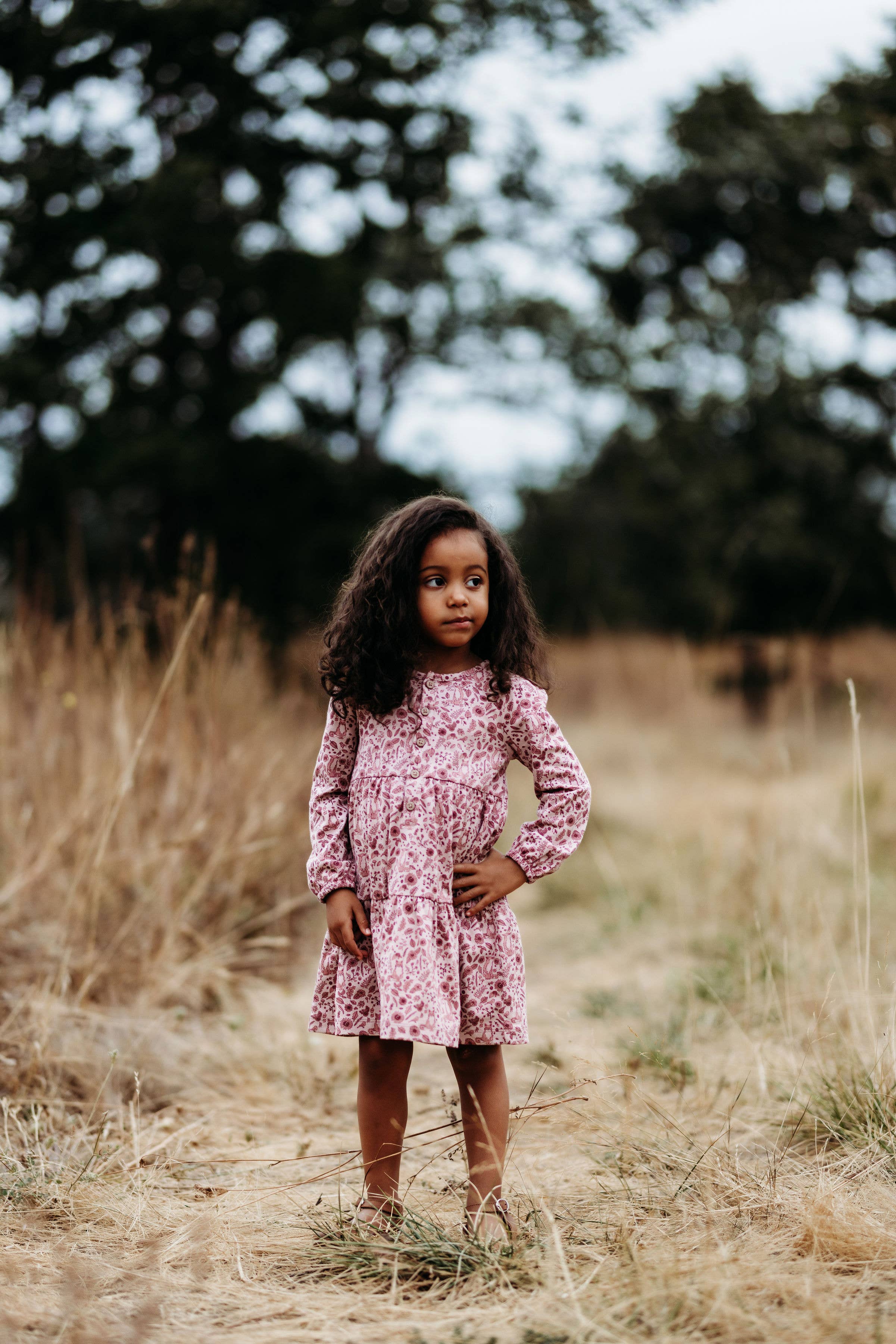 City Mouse Studio - Tiered Henley Dress- Fox Floral Dusty Rose