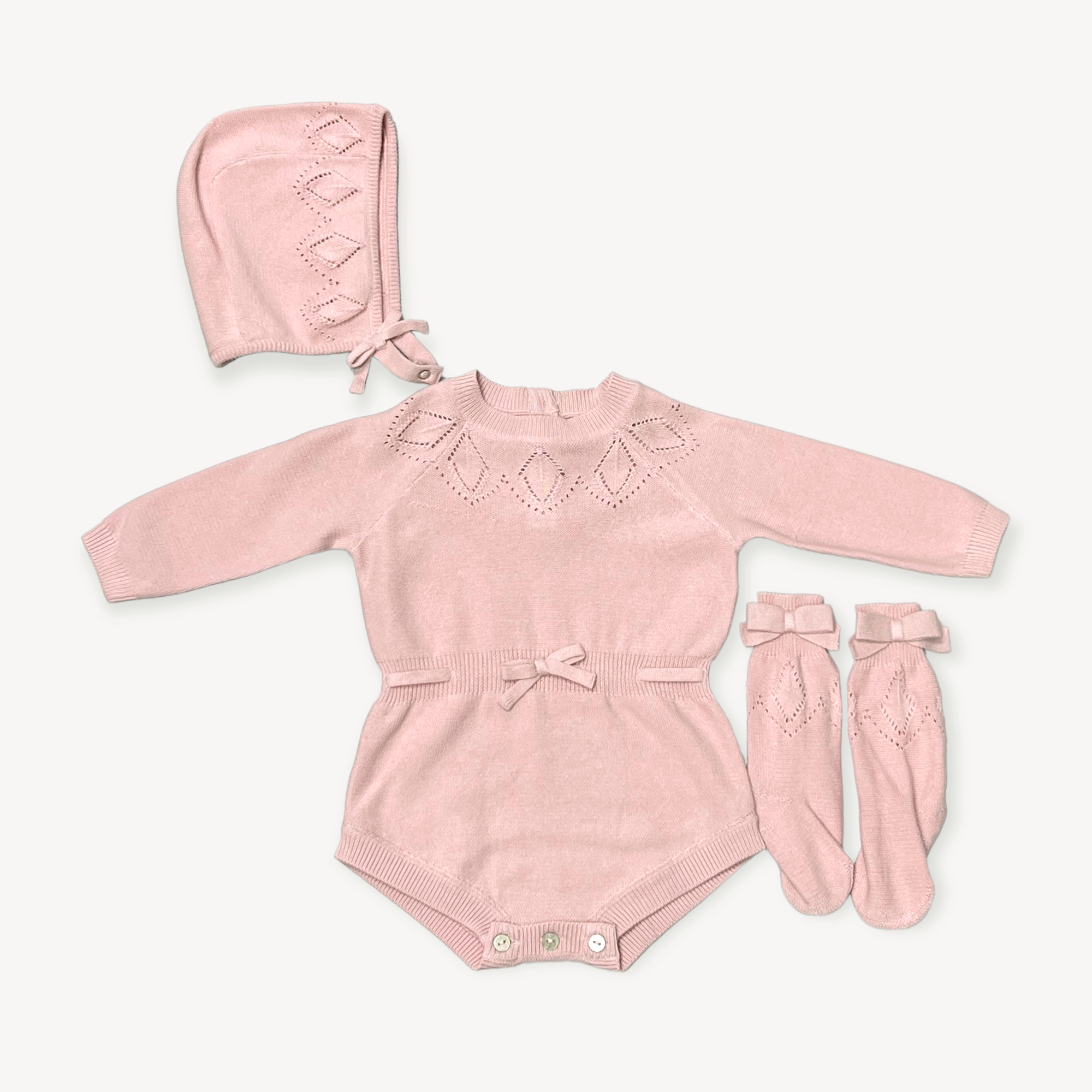 Viverano Organics - Milan Pointelle Knit Baby Girl Bodysuit 3pc SET (Organic)