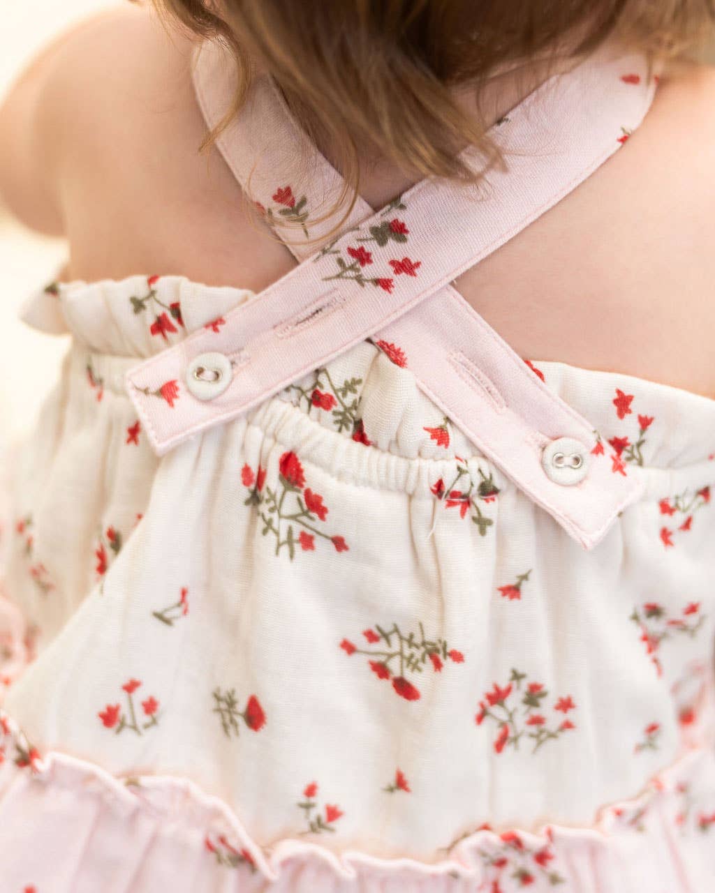 Viverano Organics - Bijou Tiered Floral Baby Dress + Bloomer || Tea Rose
