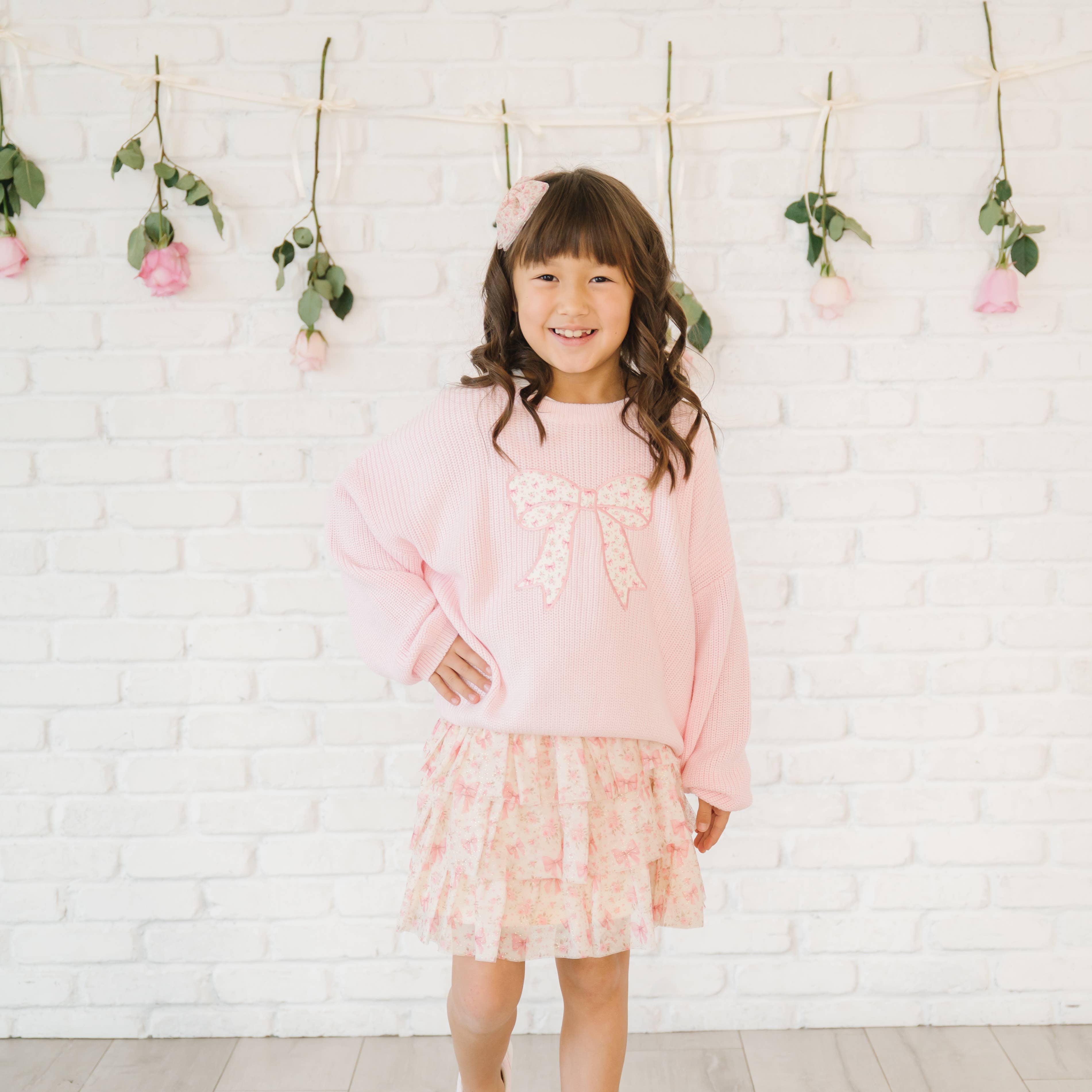 Sweet Wink - Ditsy Floral Bow Knit Sweater