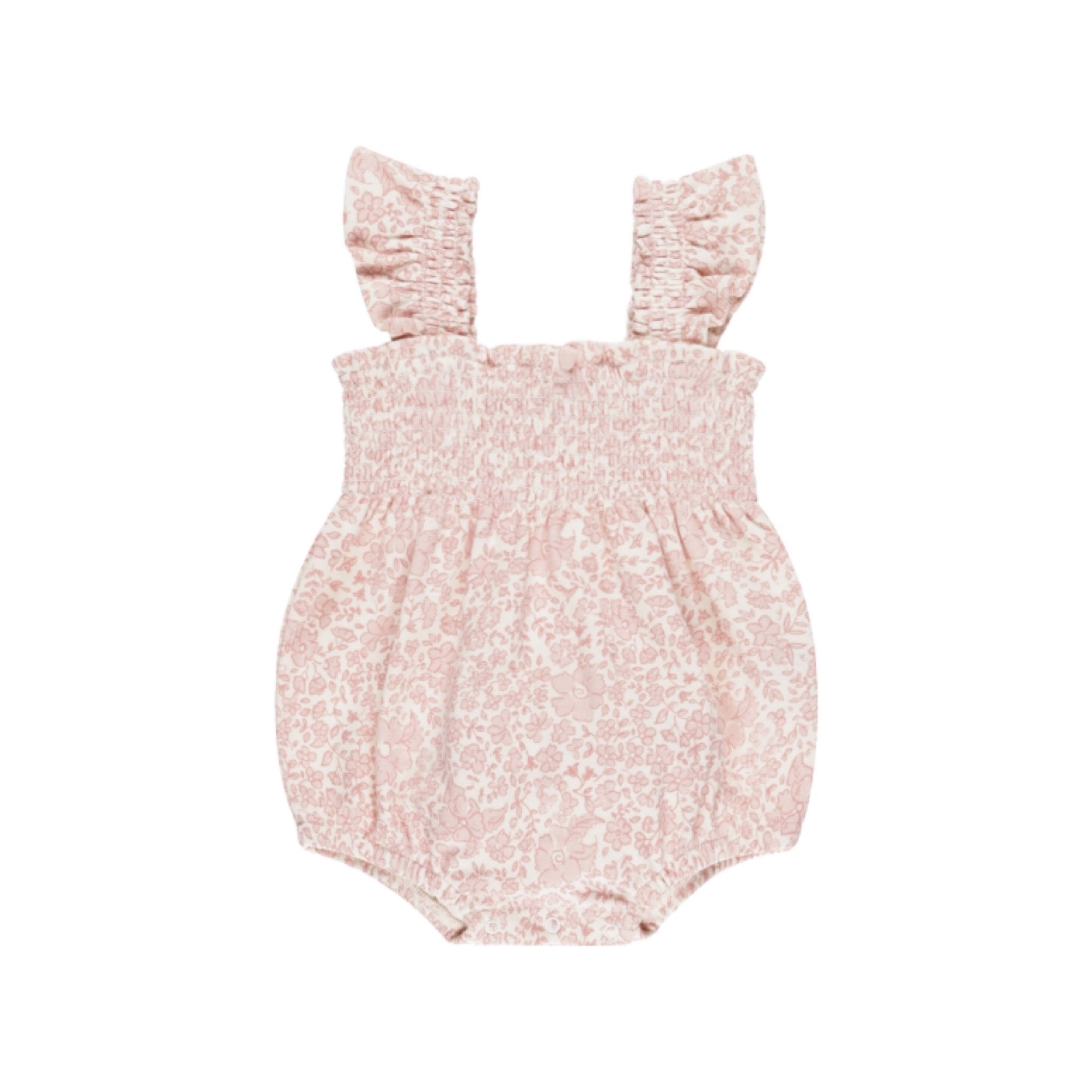 Quincy Mae - Smocked Ruffle Sleeve Romper || Pink Blossom