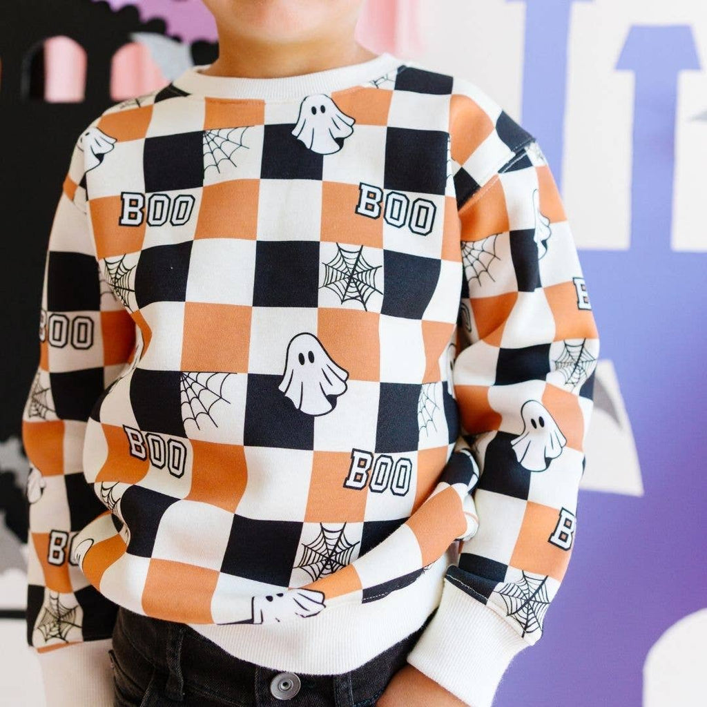 Sweet Wink - Boo Checkered Halloween Sweatshirt