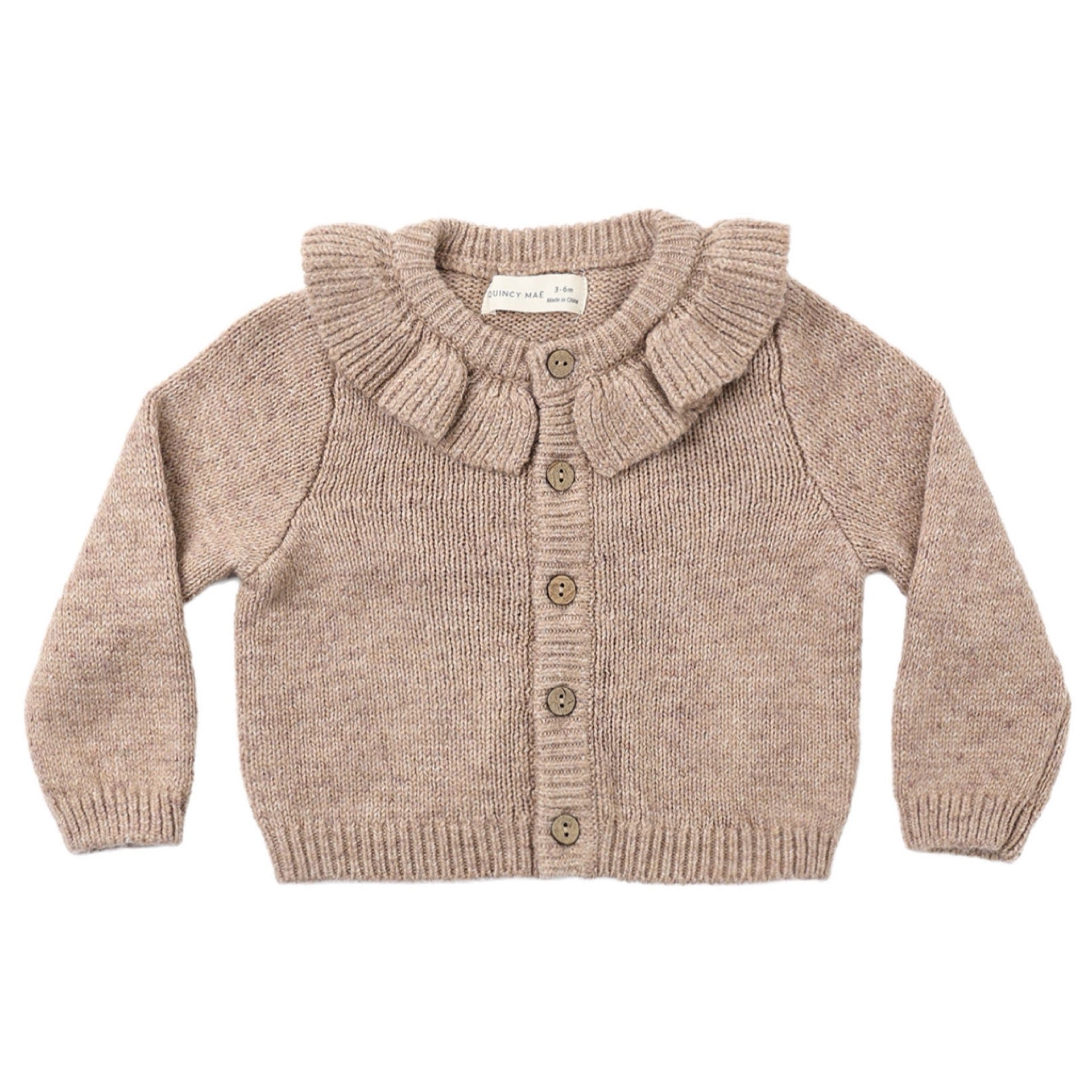 Quincy Mae - Ruffle Collar Cardigan || Heathered Almond