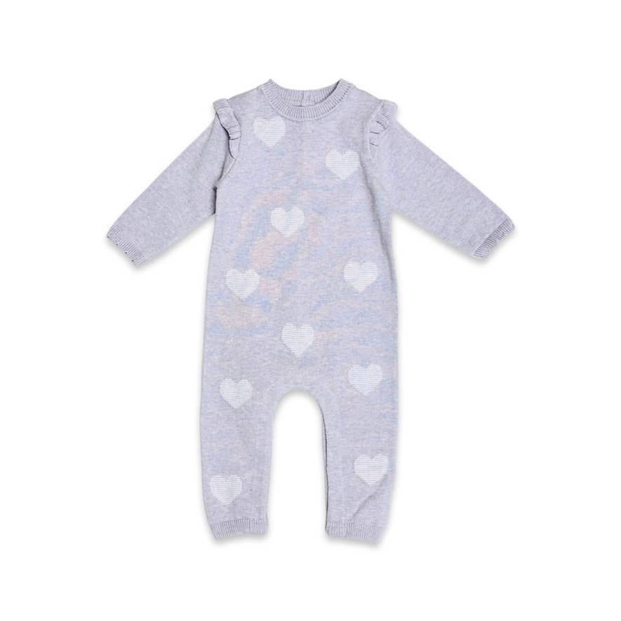 Viverano Organics - Hearts Jacquard Knit Baby Jumpsuit || Blush Pink