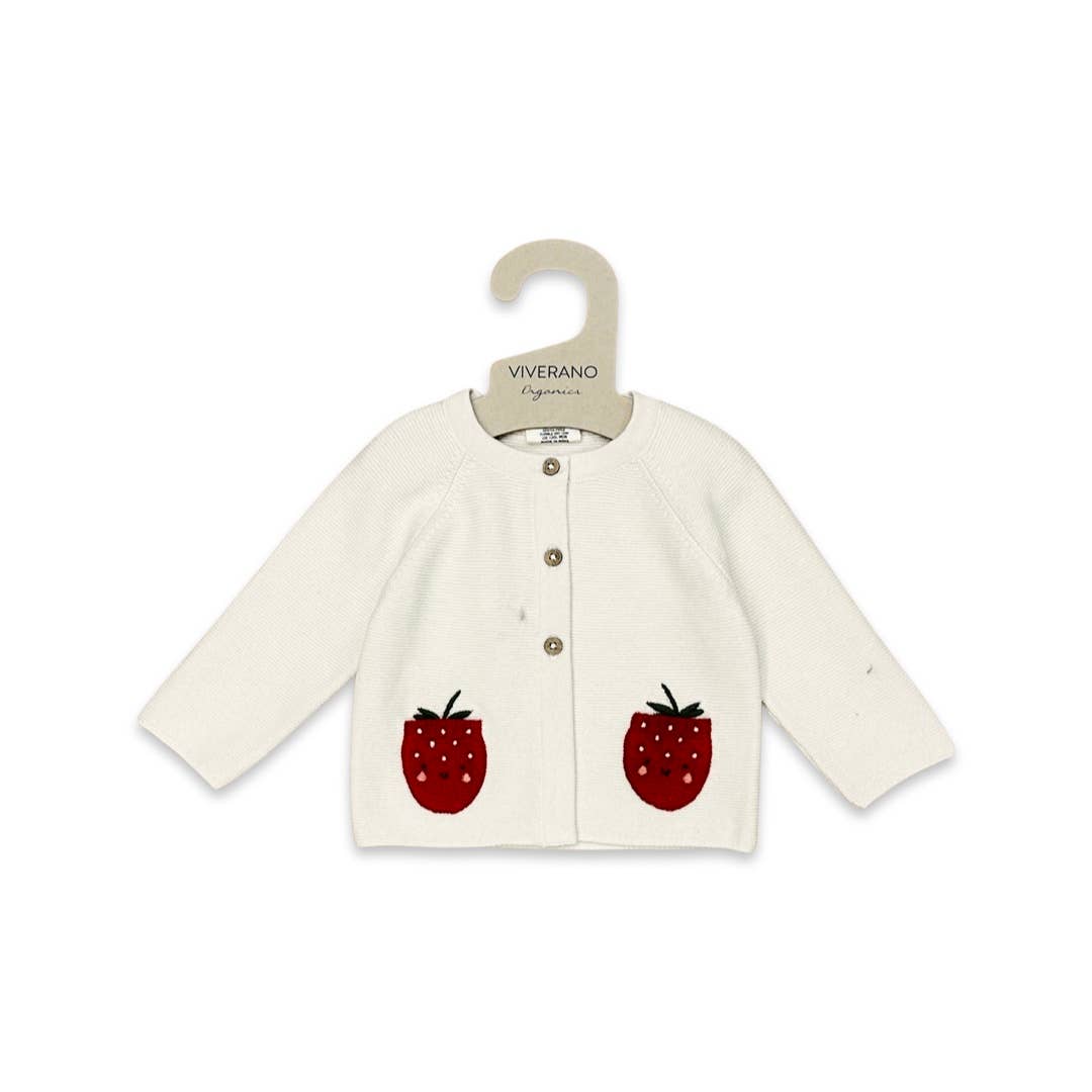 Viverano Organics - Strawberry Embroidered Pocket Baby Cardigan (Organic Cotton)