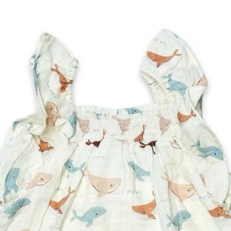Viverano Organics - Ruffle & Smocked Baby Dress || Whales