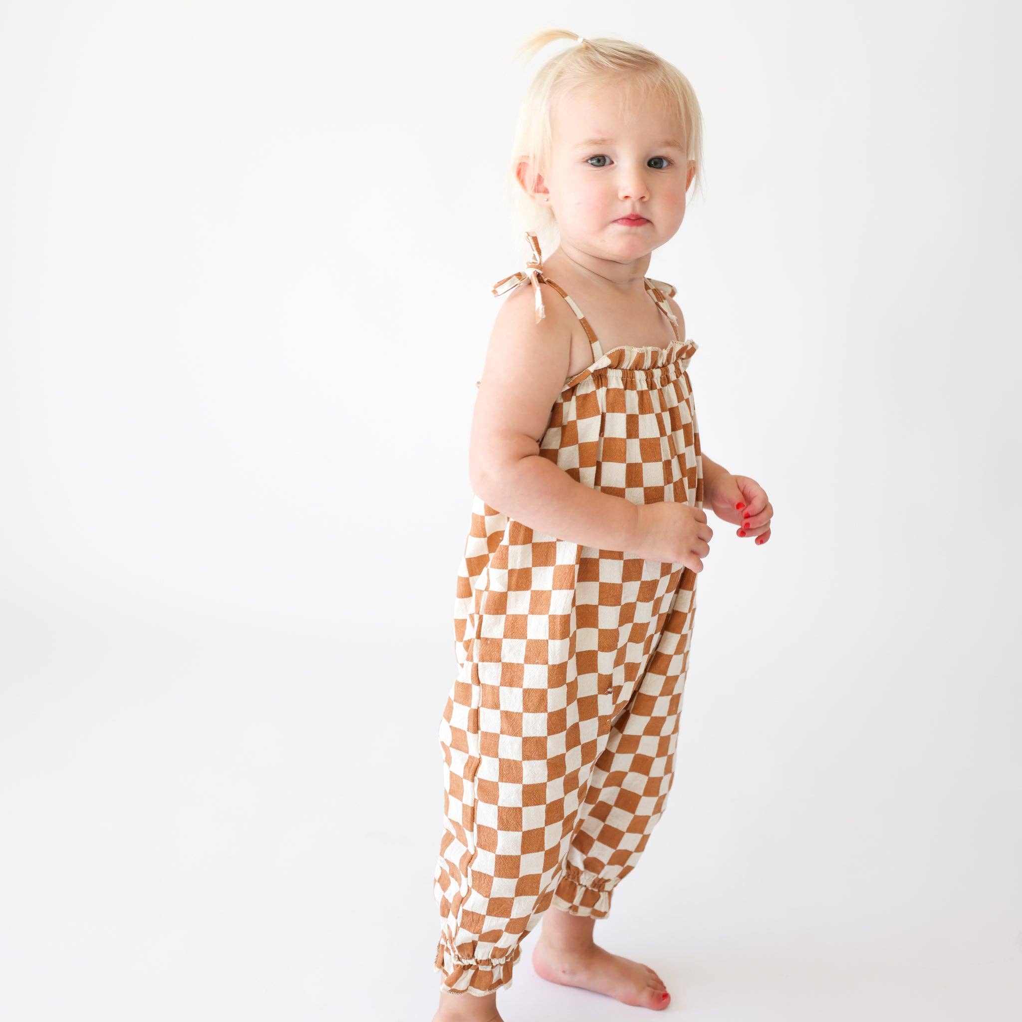 Tiny Trendsetter Inc. - Tiny Trendsetter - Tiny Sandy Brown Checkered Romper
