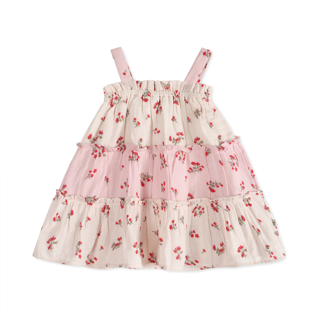 Viverano Organics - Bijou Tiered Floral Baby Dress + Bloomer || Tea Rose