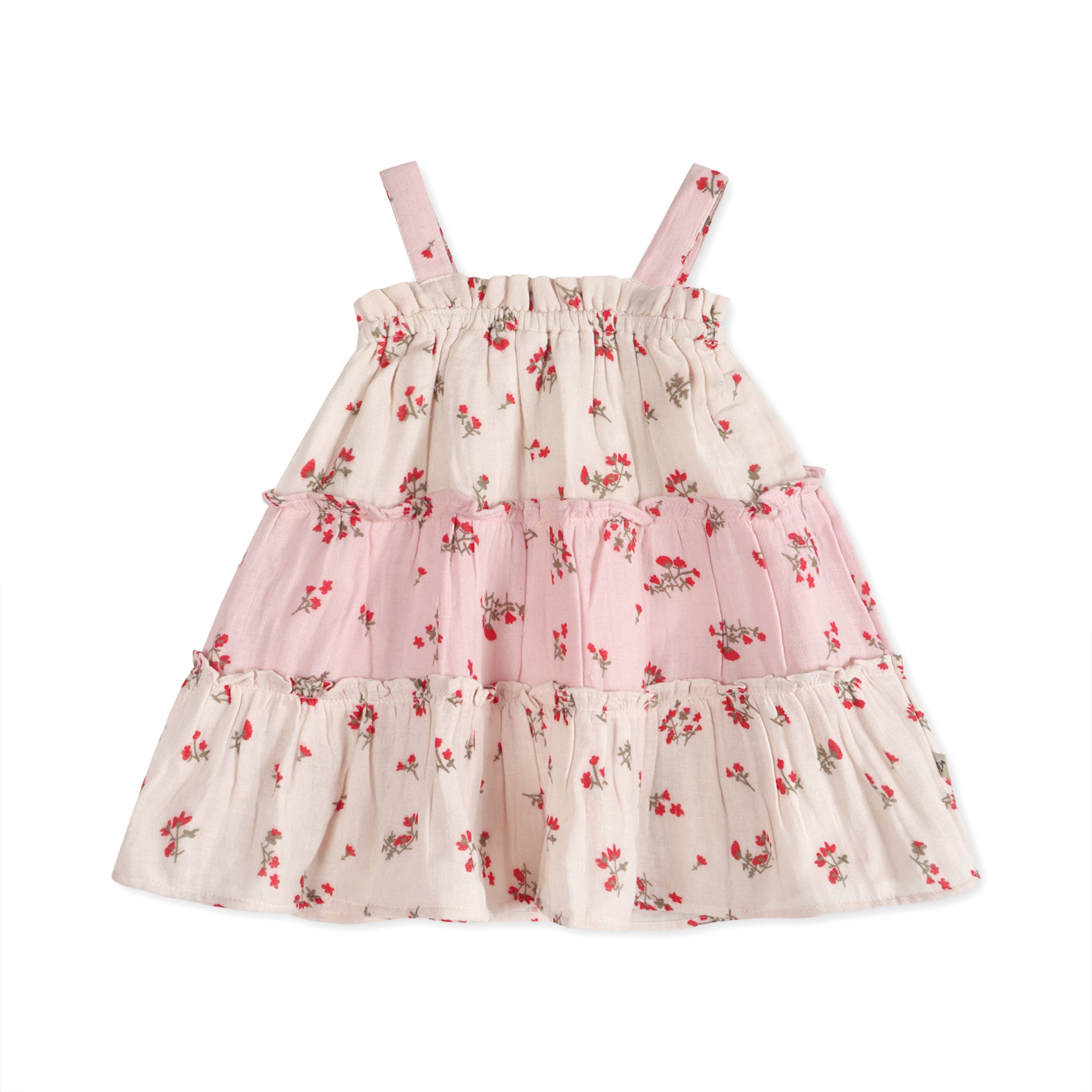 Viverano Organics - Bijou Tiered Floral Baby Dress + Bloomer || Tea Rose