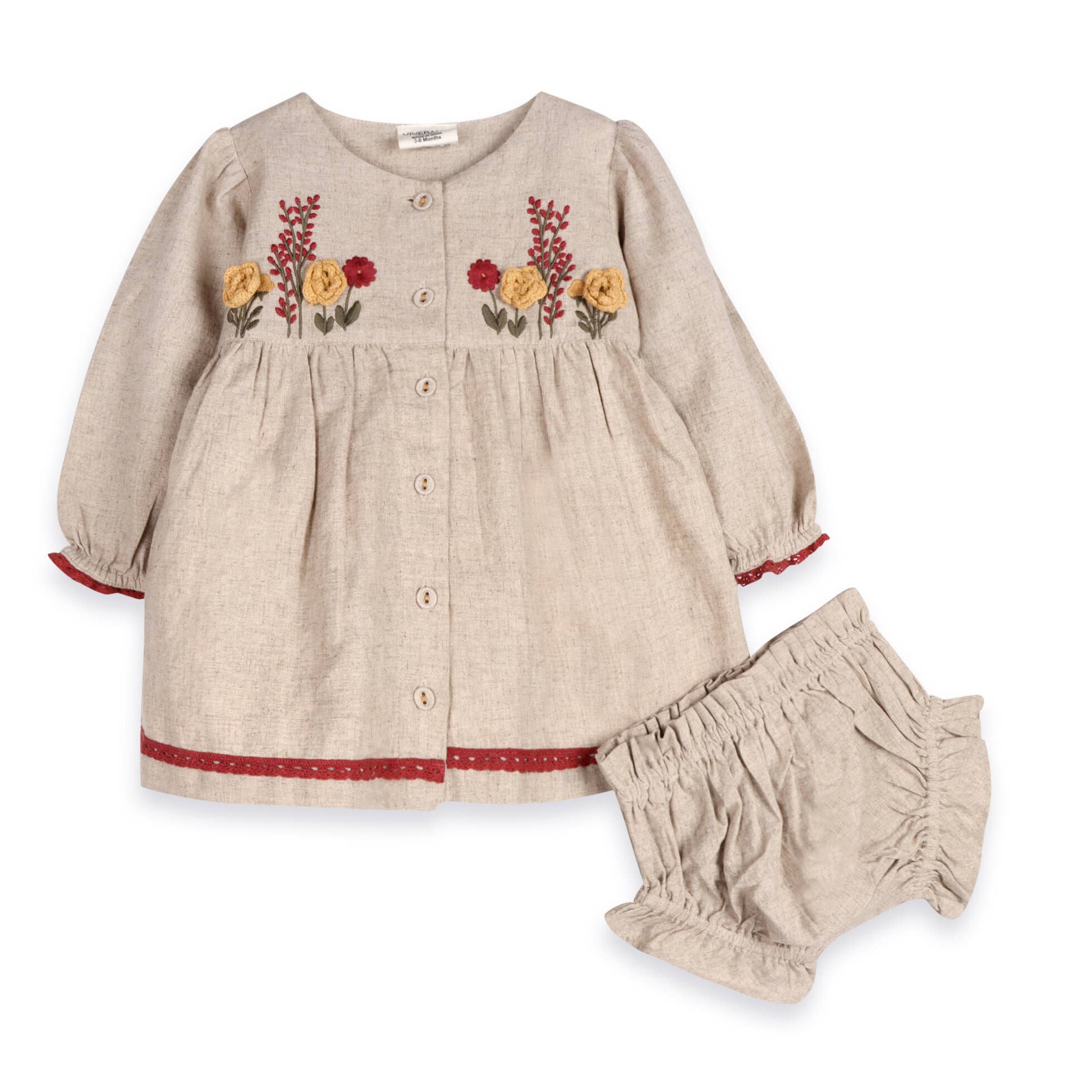 Viverano Organics - Ravello Embroidered Baby Dress & Bloomer || Natural