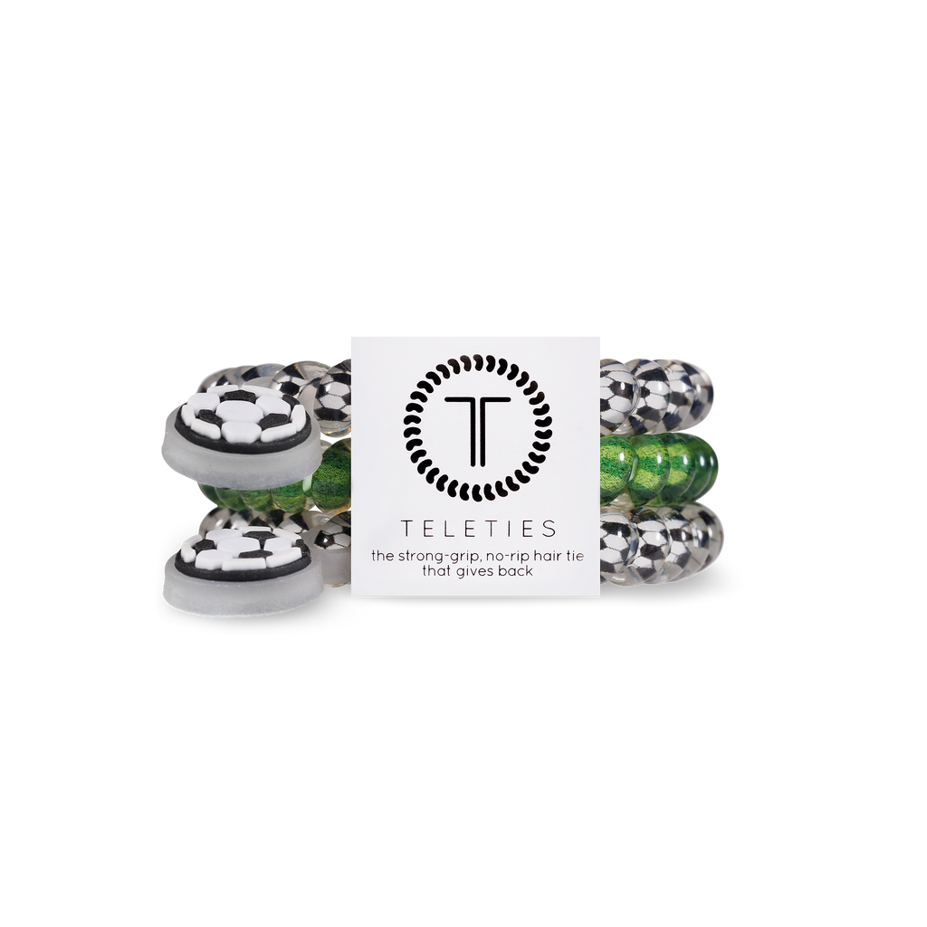 TELETIES - Soccer - Small Spiral Hair Coils, Hair Ties, 3-pack