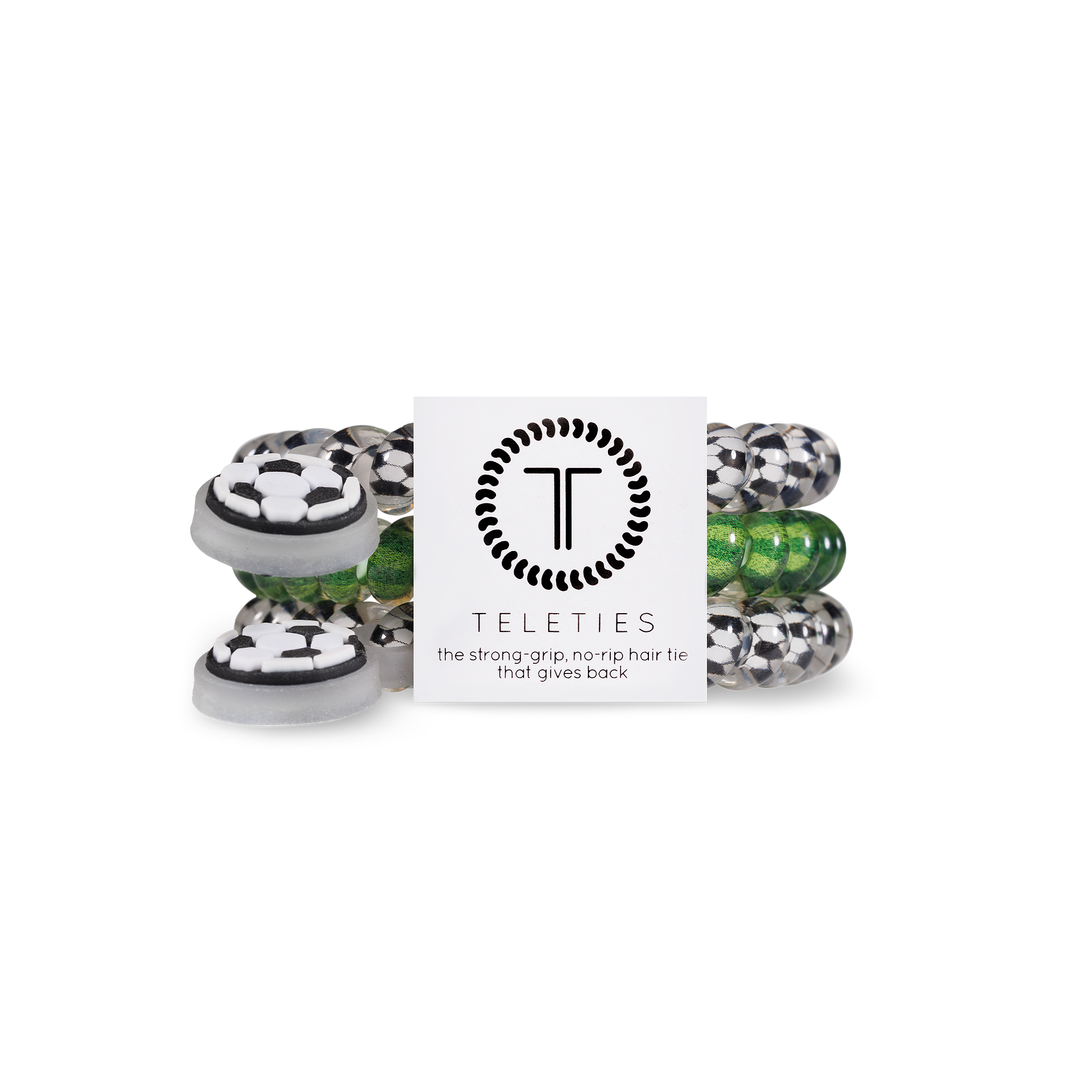 TELETIES - Soccer - Small Spiral Hair Coils, Hair Ties, 3-pack