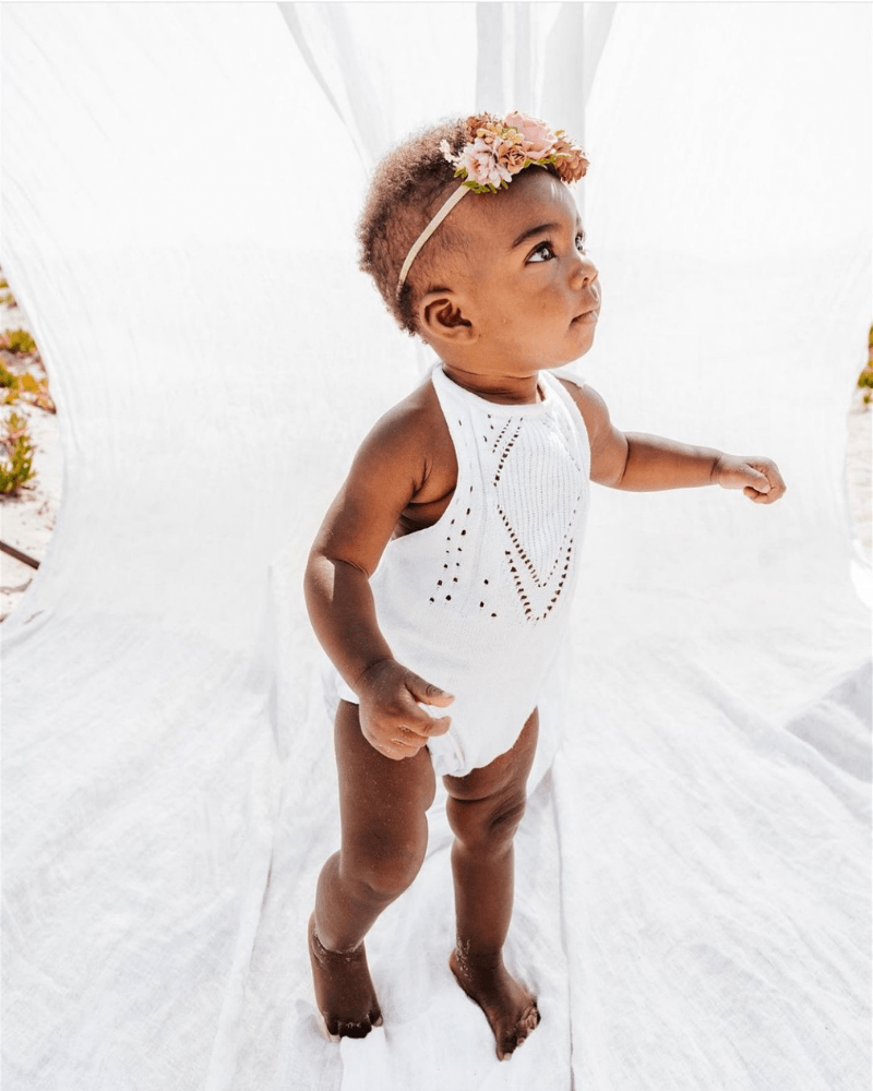 Bailey's Blossoms - Drake Crochet Halter Romper - Gardenia