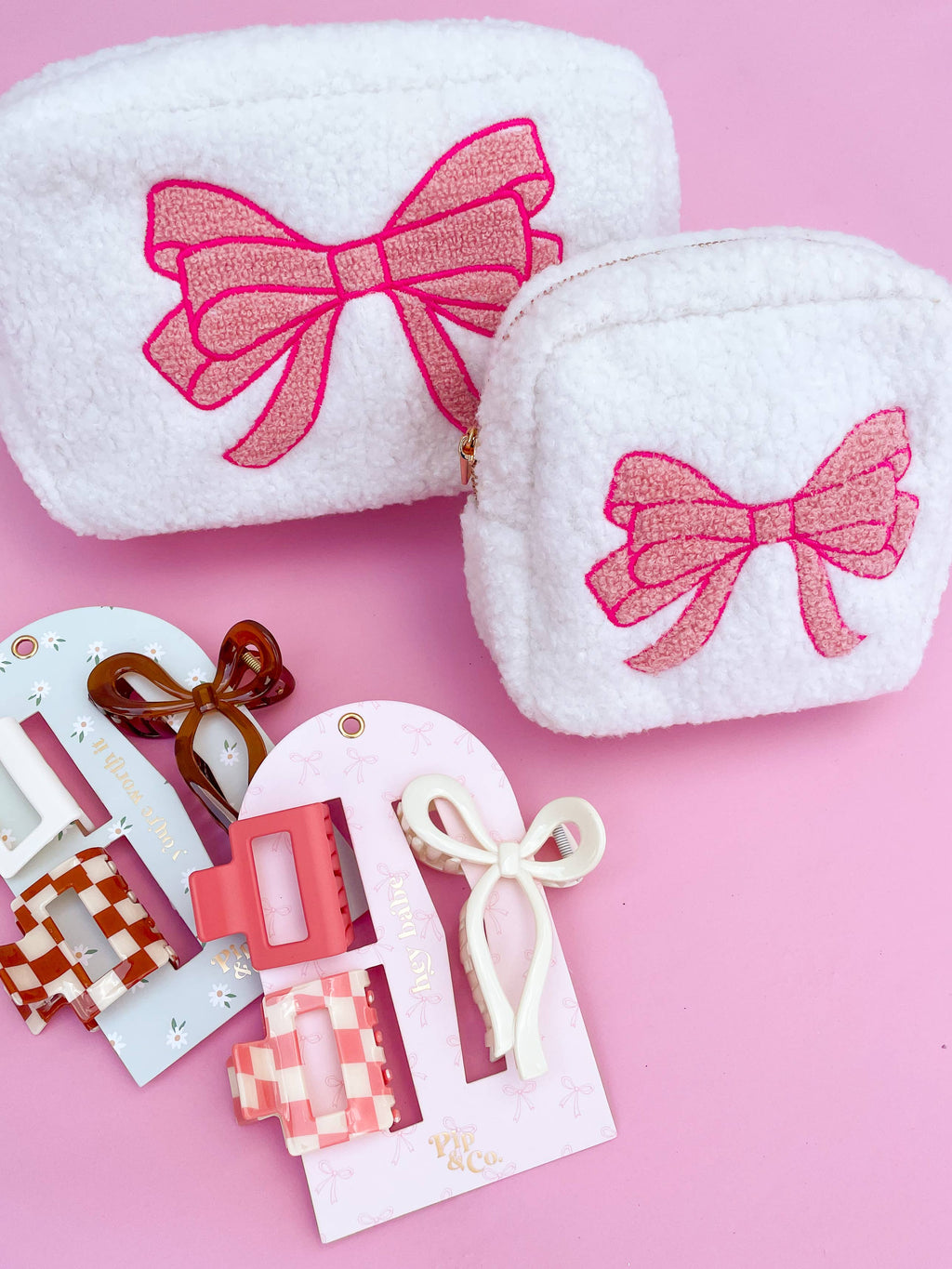 Rock Paper Scissors - Pink Bow Teddy Cosmetic Zipper Bag || Small