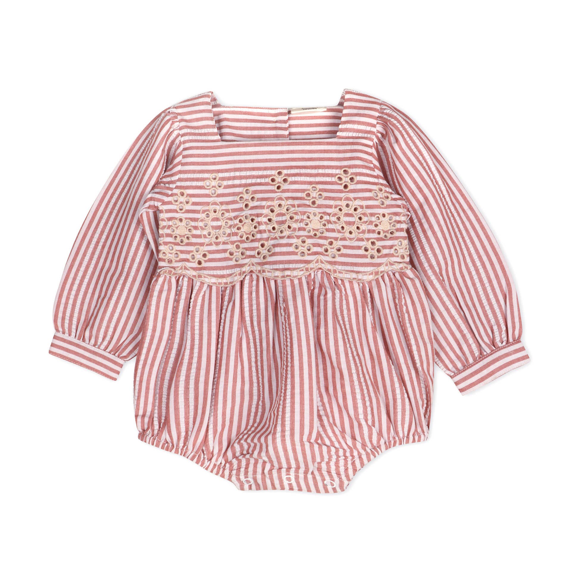 Viverano Organics - Siena Striped Embroidered Baby Romper & Headband || Vintage Berry Stripe