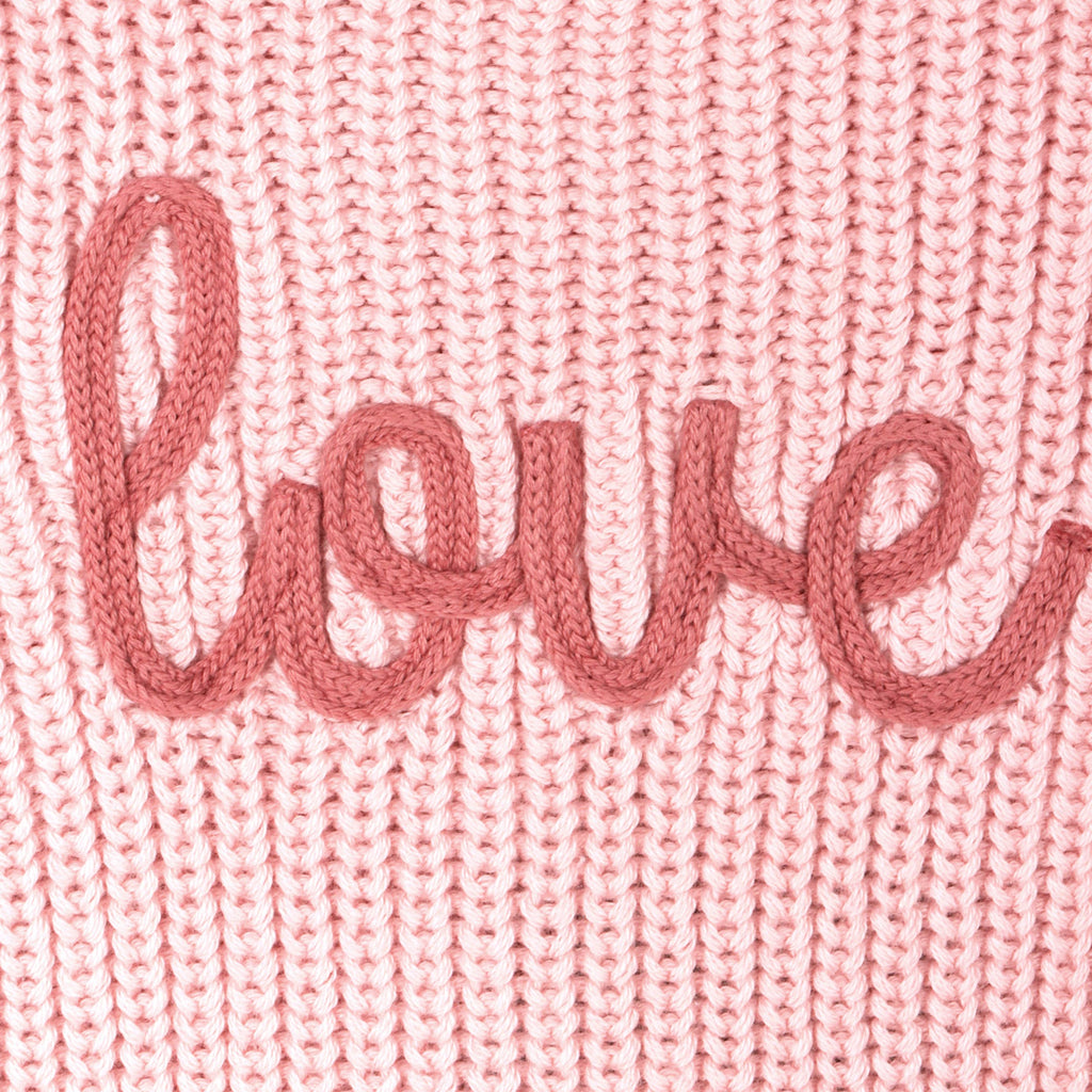 Viverano Organics - Love Embroidered Chunky Knit Baby Sweater || Blush Pink