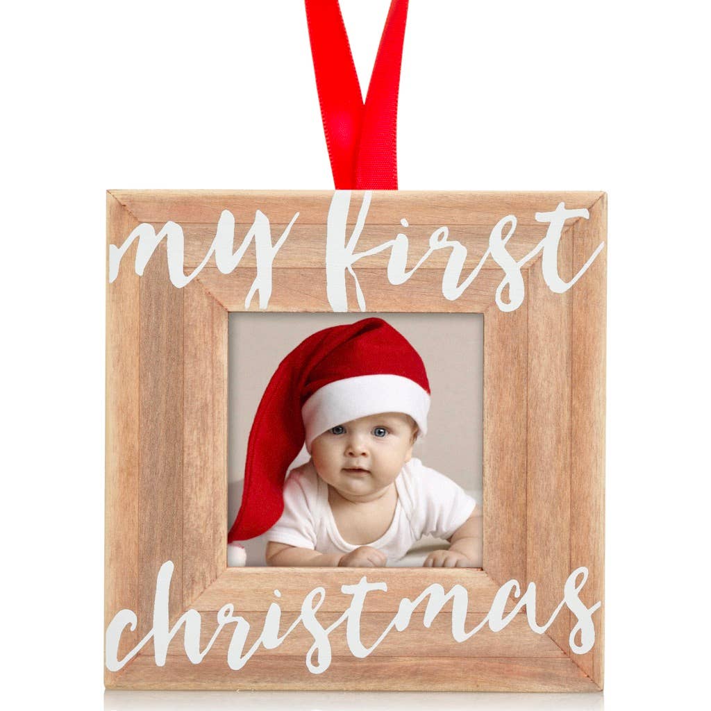 Pearhead - My First Christmas Wooden Holiday Picture Frame Ornament