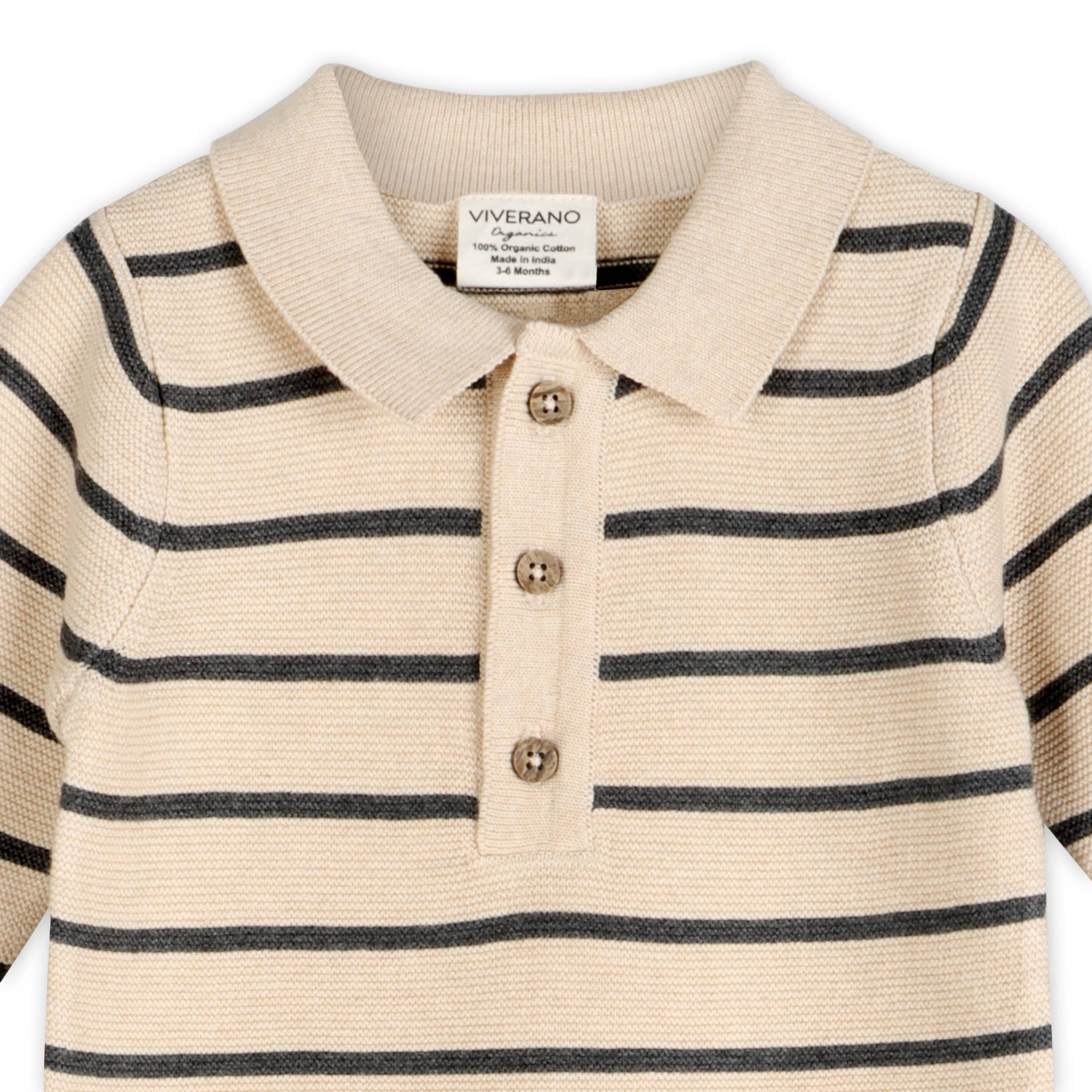 Viverano Organics - Stripe & Collar Knit Jumpsuit || Oatmeal