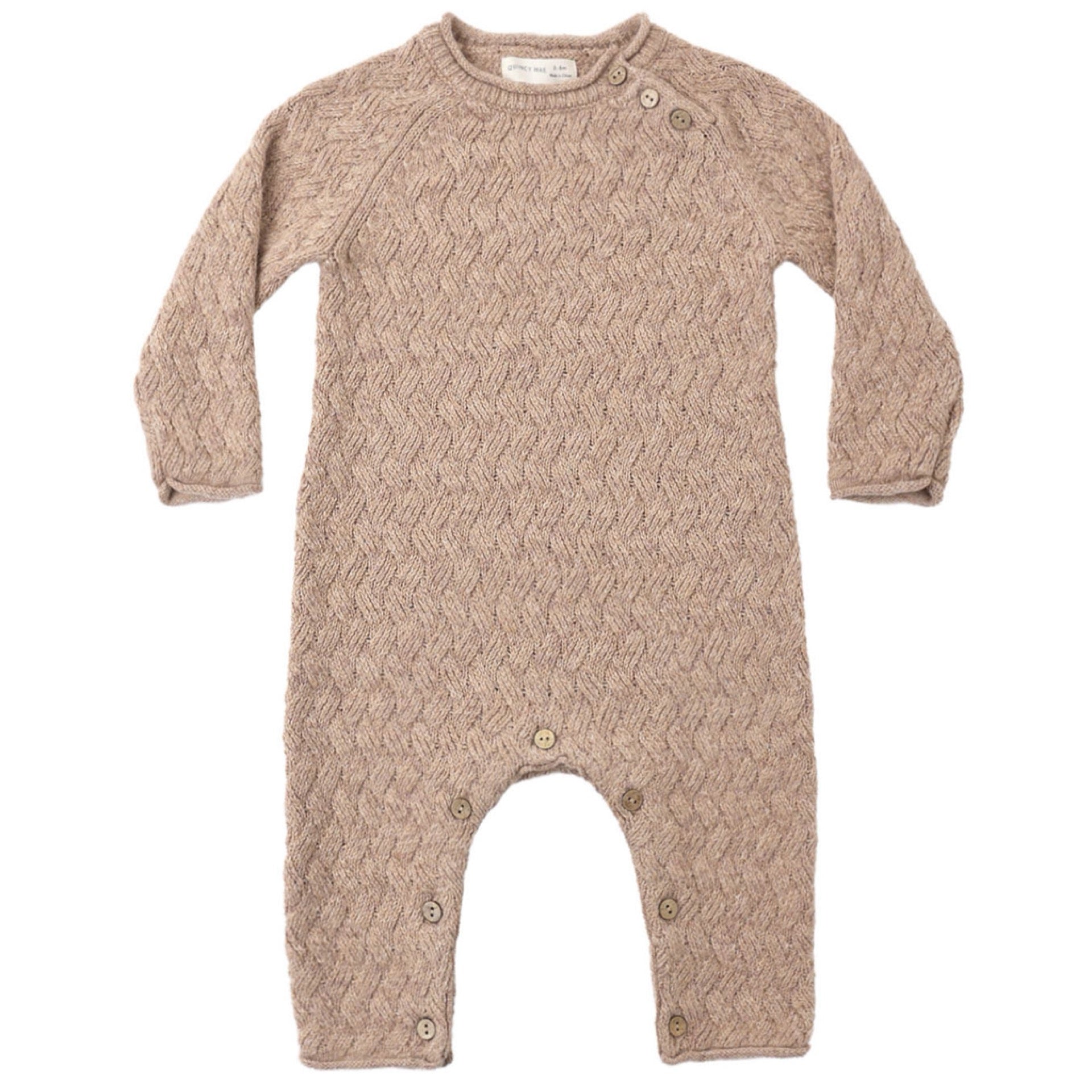Quincy Mae - Cozy Heathered Knit Jumpsuit || Heathered Almond