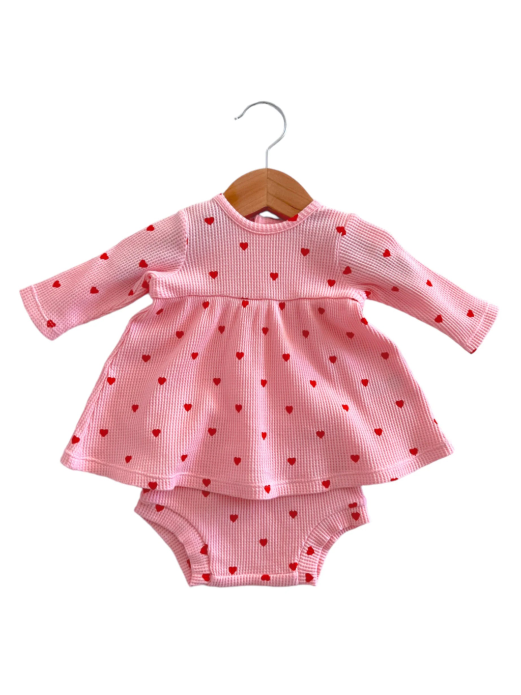 SpearmintLOVE - Organic Waffle Simple Dress & Bloomer || Little Red Heart.