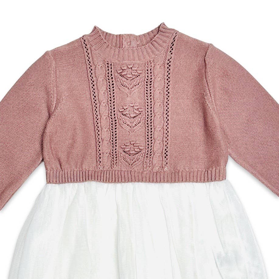 Viverano Organics - Cable Floral Sweater Knit Top & Tutu Baby Dress || Teal Blue