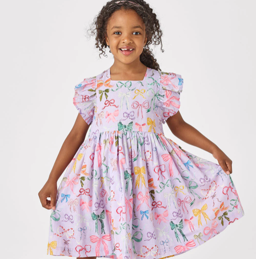 Pink Chicken - Girls Elsie Dress || Lavender Watercolor Bows