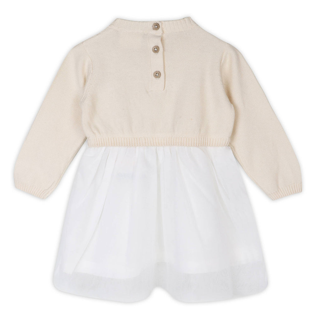 Viverano Organics - Floral Embroidered Sweater Knit Tutu Baby Dress || Natural