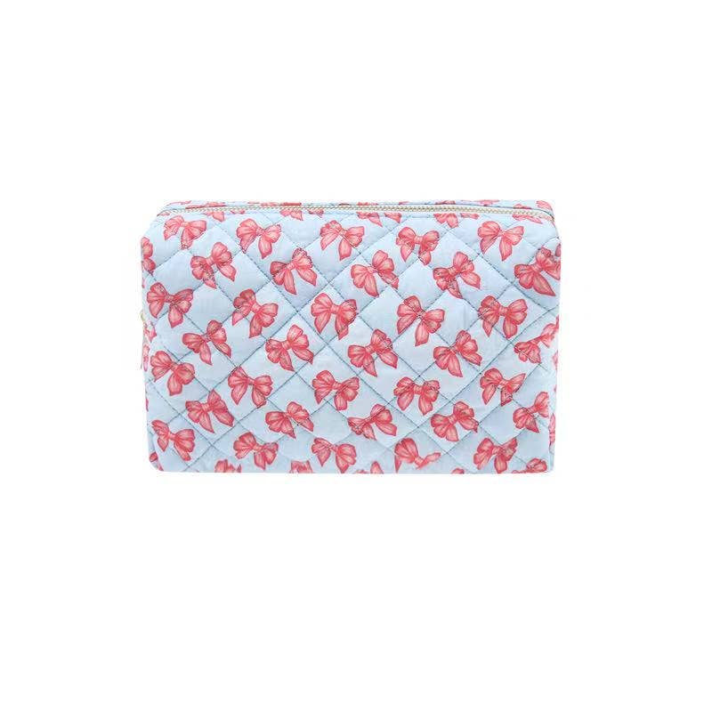 Mavi Bandz - Karma Blue Bow Travel Quilted Makeup Cosmetic Vanity Bag