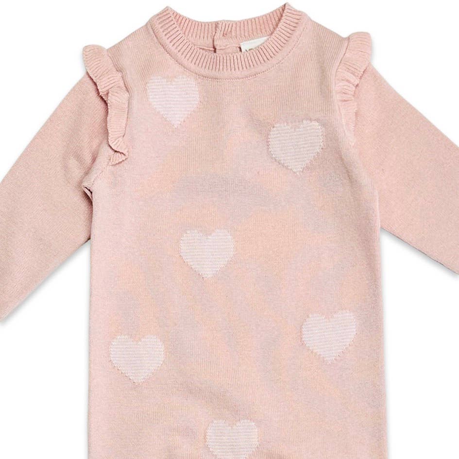 Viverano Organics - Hearts Jacquard Knit Baby Jumpsuit || Blush Pink