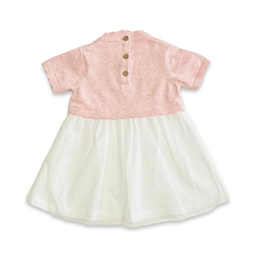 Viverano Organics - Floral Embroidered Short Sleeve Tutu Baby Knit Dress || Pink Heather