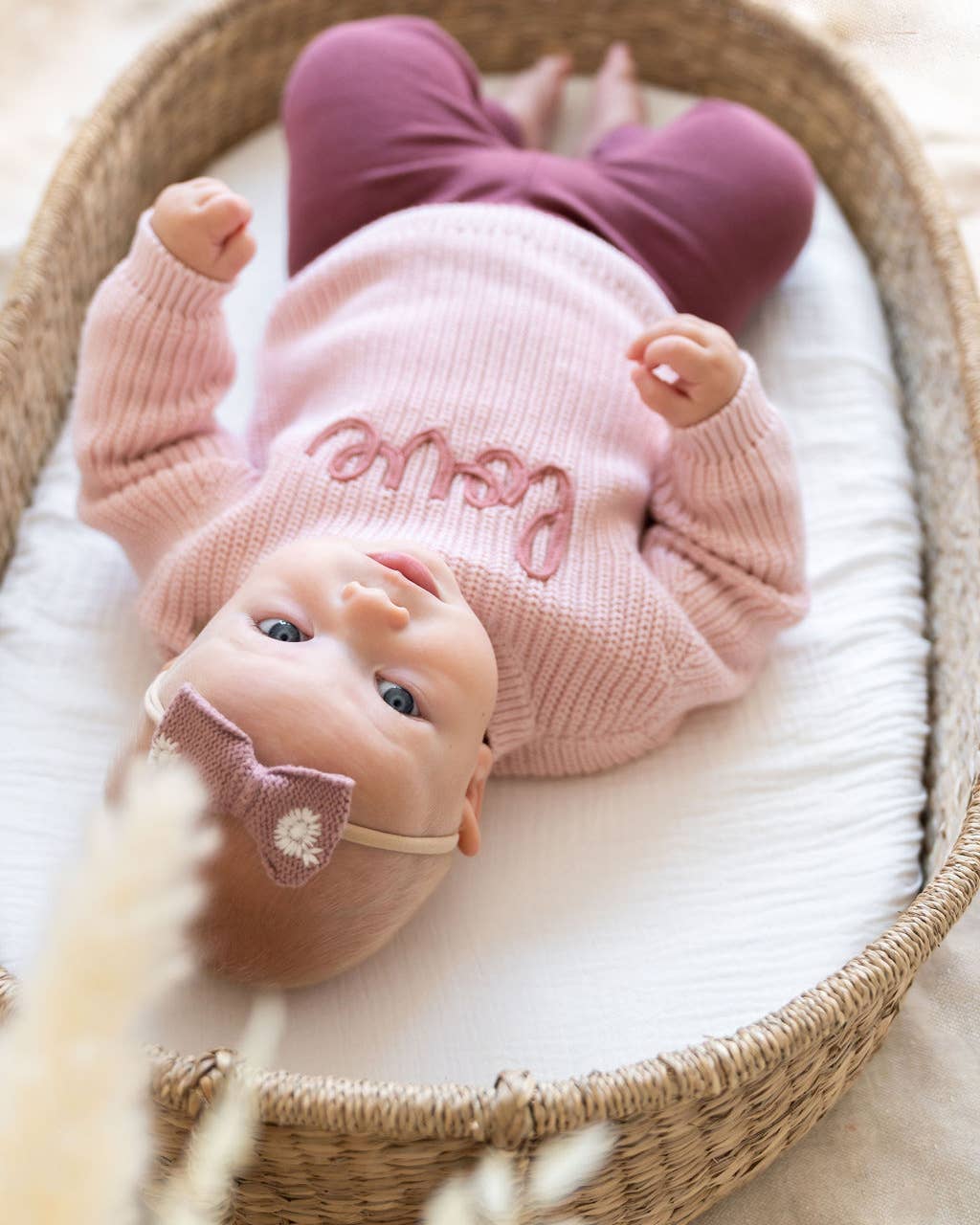 Viverano Organics - Love Embroidered Chunky Knit Baby Sweater || Blush Pink
