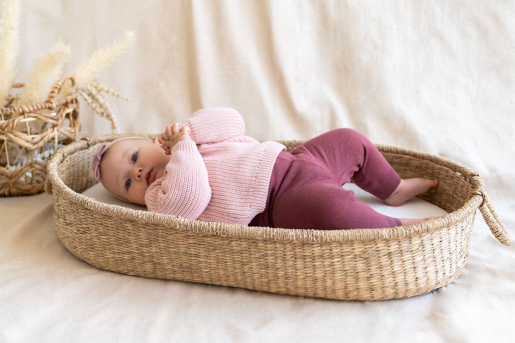 Viverano Organics - Love Embroidered Chunky Knit Baby Sweater || Blush Pink