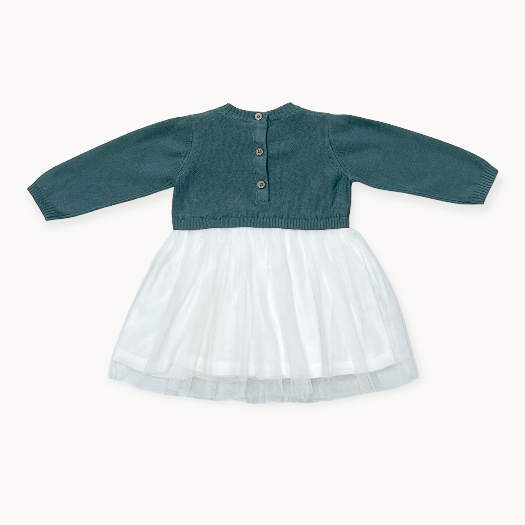Viverano Organics - Cable Floral Sweater Knit Top & Tutu Baby Dress || Teal Blue