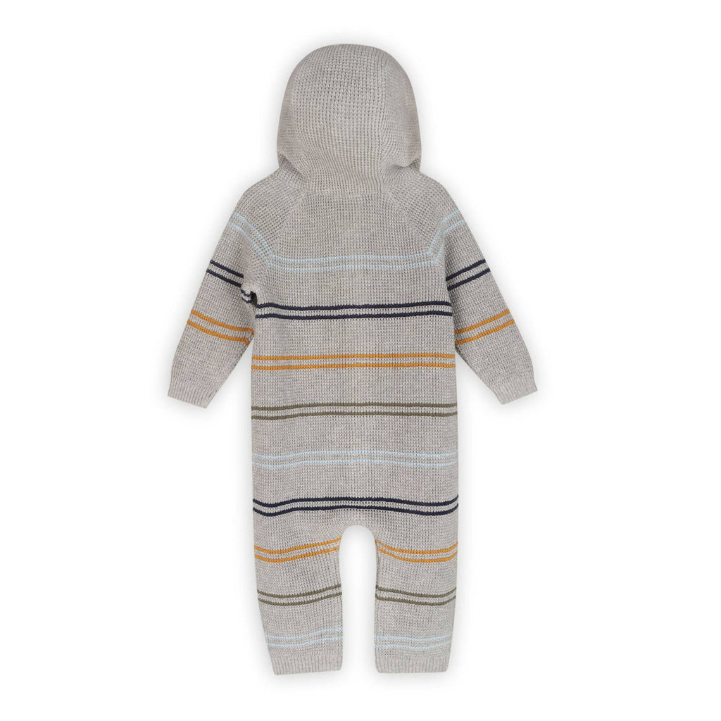Viverano Organics - Classic Stripe Sweater Knit Baby Hooded Jumpsuit || Cocoa Heather