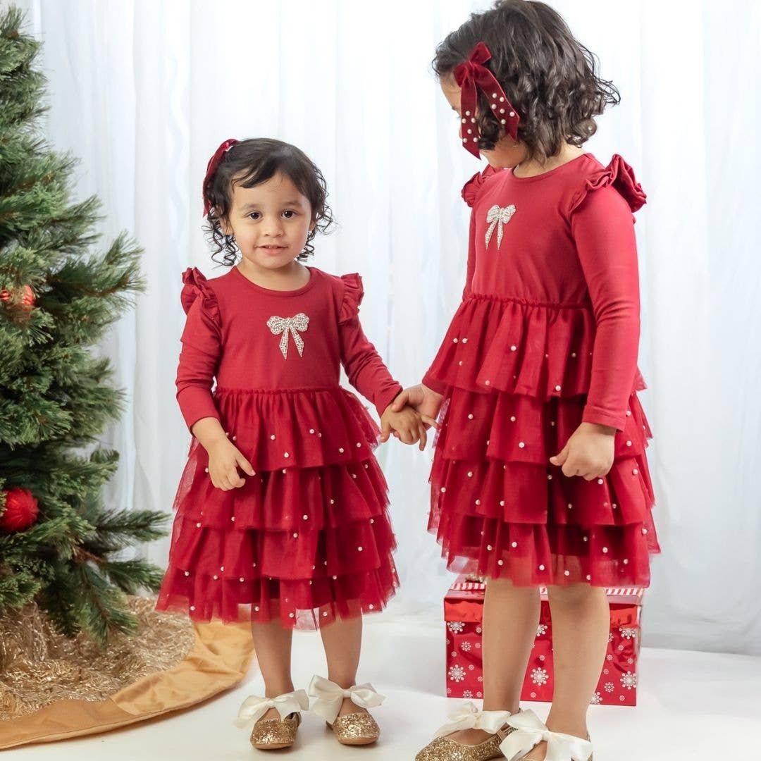 Sweet Wink - Christmas Pearl Long Sleeve Tutu Dress