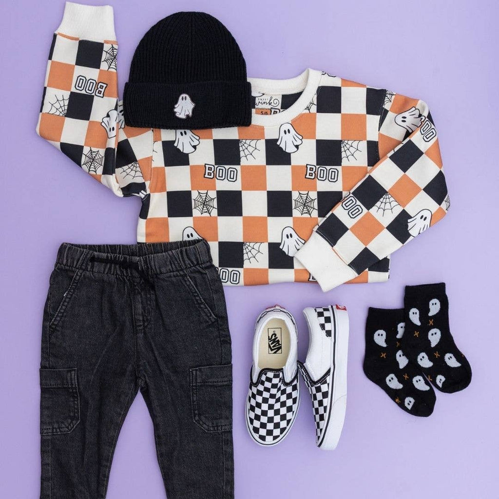 Sweet Wink - Boo Checkered Halloween Sweatshirt
