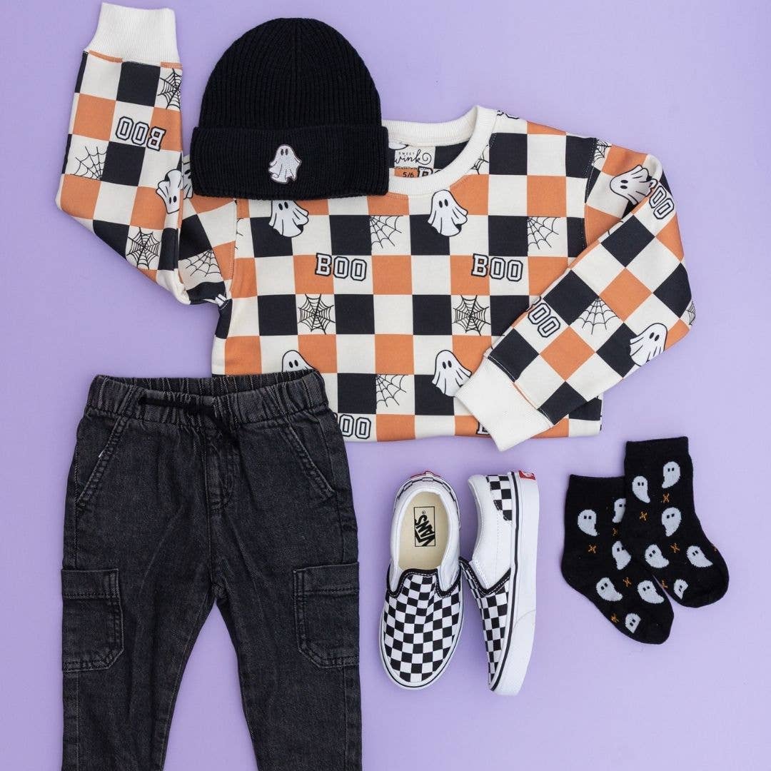 Sweet Wink - Boo Checkered Halloween Sweatshirt