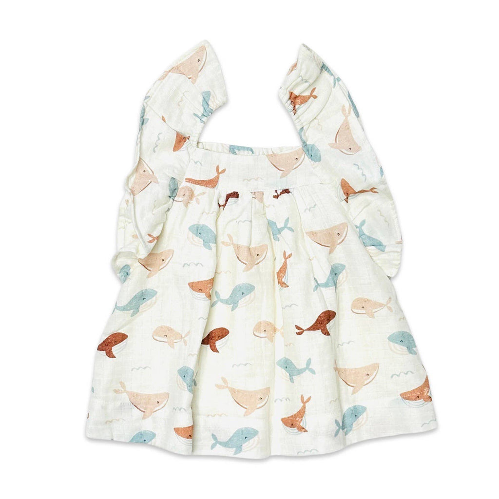 Viverano Organics - Ruffle & Smocked Baby Dress || Whales